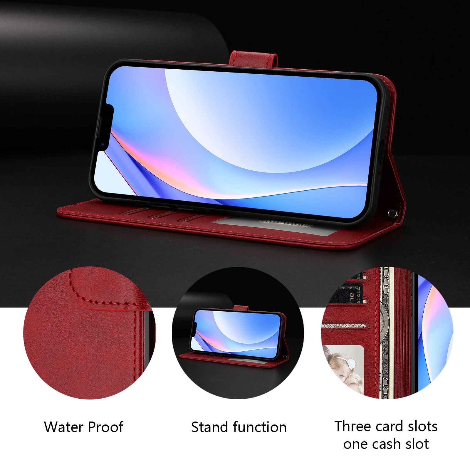 For Xiaomi 17 Pro Wallet Case RFID Blocking Calf Texture Leather Stand Phone Cover with Strap - Wine Red