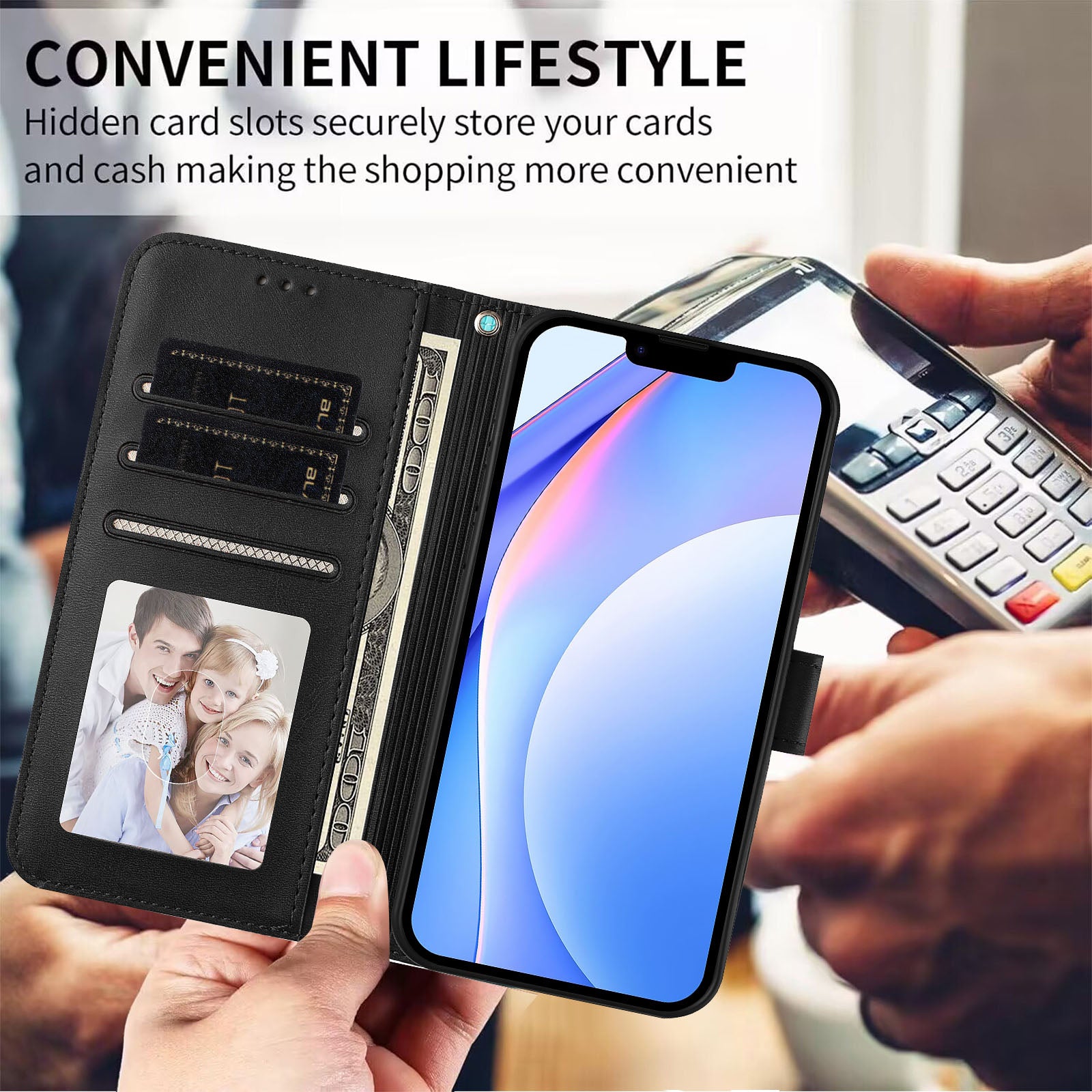 For Xiaomi 17 Pro Max Wallet Case RFID Blocking Calf Texture Leather Stand Phone Cover with Strap - Black