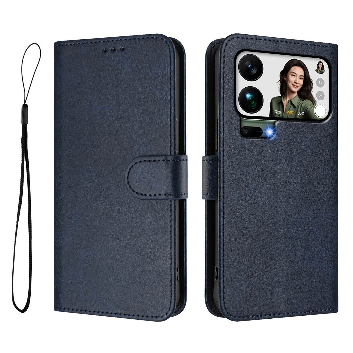 For Xiaomi 17 Pro Max Wallet Case RFID Blocking Calf Texture Leather Stand Phone Cover with Strap - Blue