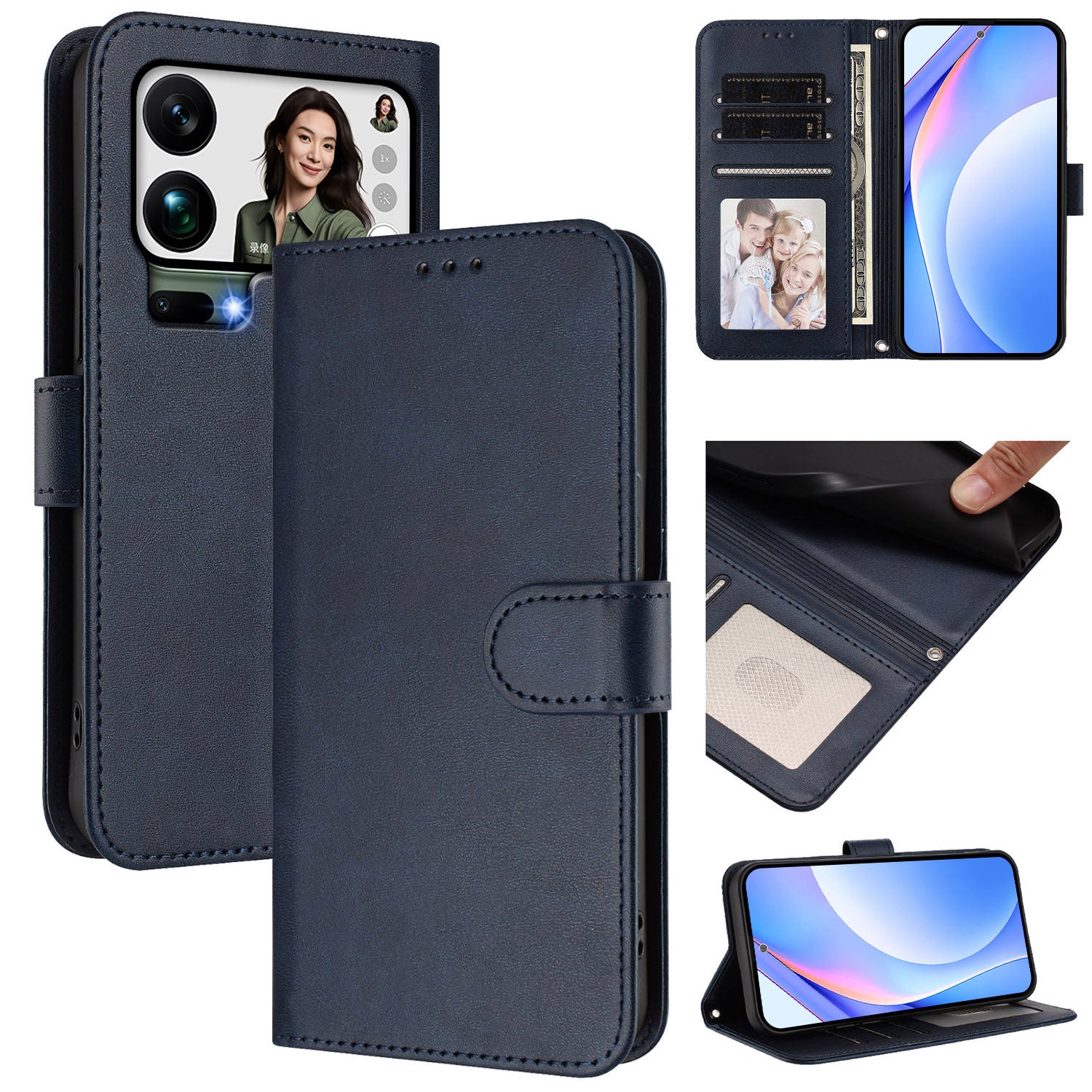 For Xiaomi 17 Pro Max Wallet Case RFID Blocking Calf Texture Leather Stand Phone Cover with Strap - Blue