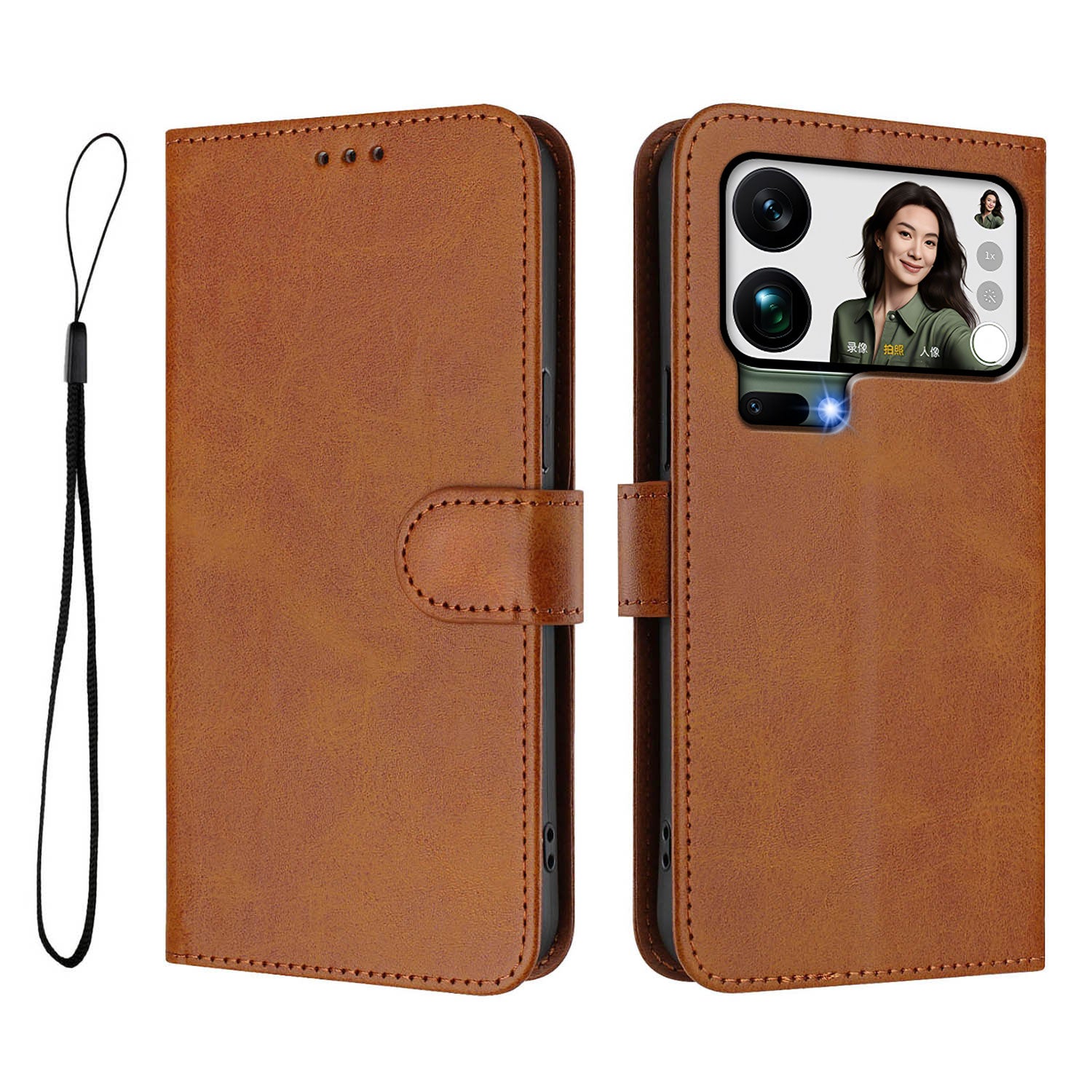 For Xiaomi 17 Pro Max Wallet Case RFID Blocking Calf Texture Leather Stand Phone Cover with Strap - Brown