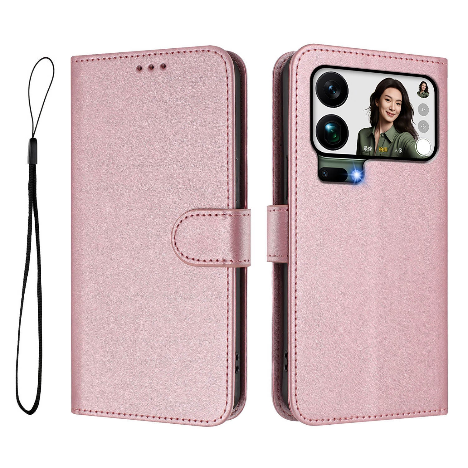 For Xiaomi 17 Pro Max Wallet Case RFID Blocking Calf Texture Leather Stand Phone Cover with Strap - Pink