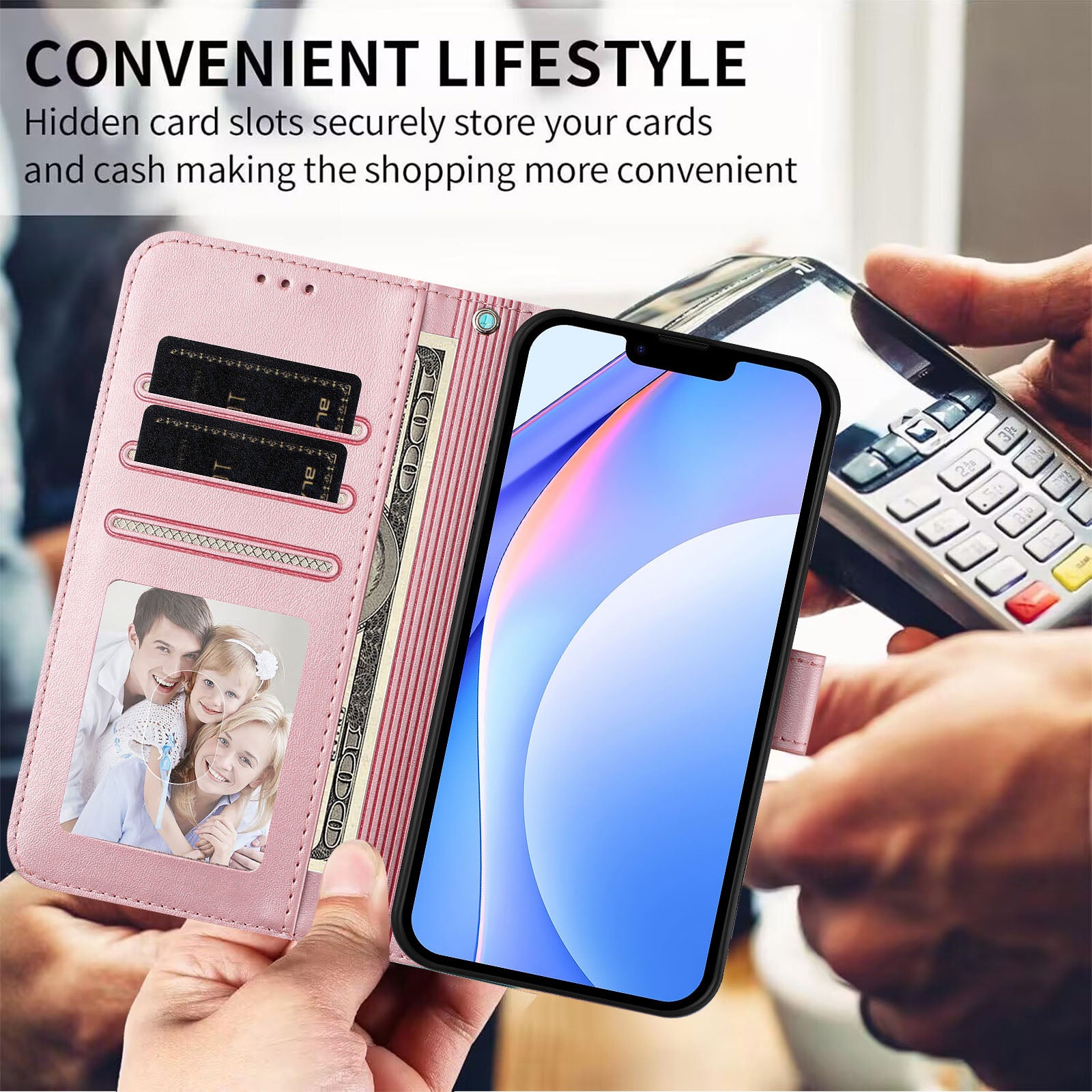 For Xiaomi 17 Pro Max Wallet Case RFID Blocking Calf Texture Leather Stand Phone Cover with Strap - Pink