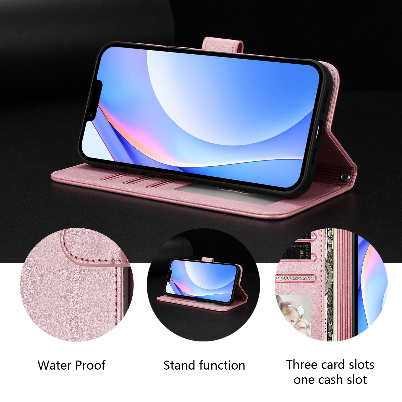 For Xiaomi 17 Pro Max Wallet Case RFID Blocking Calf Texture Leather Stand Phone Cover with Strap - Pink