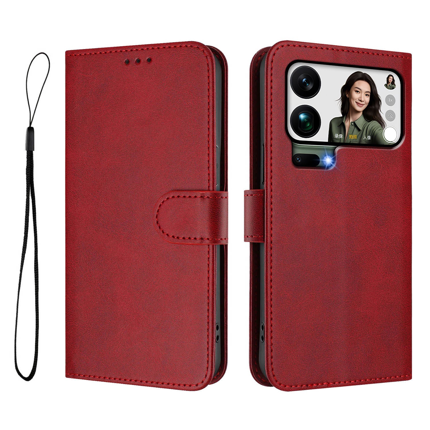 For Xiaomi 17 Pro Max Wallet Case RFID Blocking Calf Texture Leather Stand Phone Cover with Strap - Wine Red
