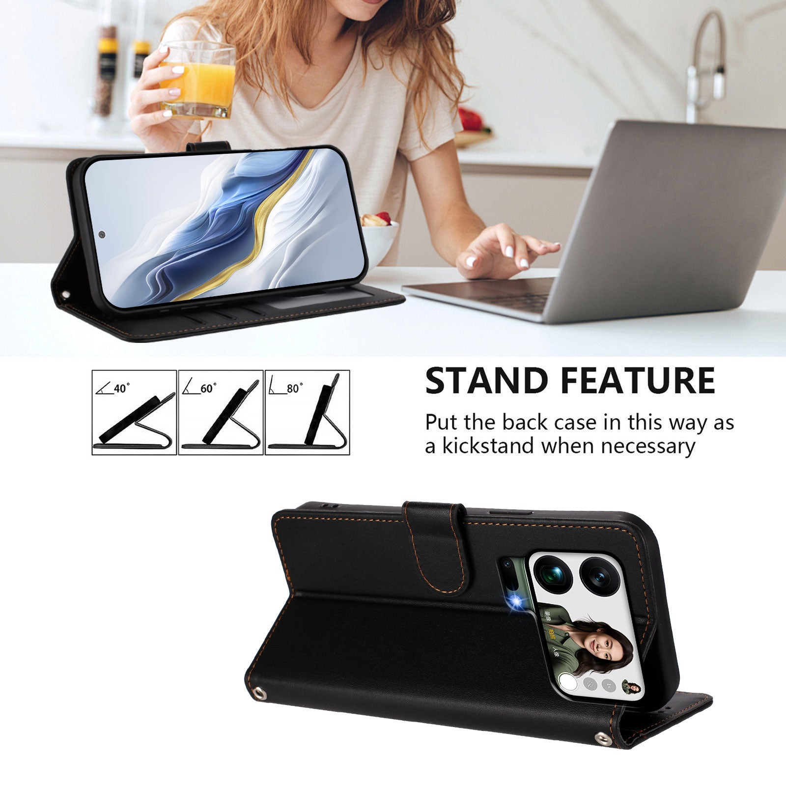 For Xiaomi 17 Pro Max Wallet Case with Wrist Strap Love Cat Pattern Imprint Leather Phone Cover - Black