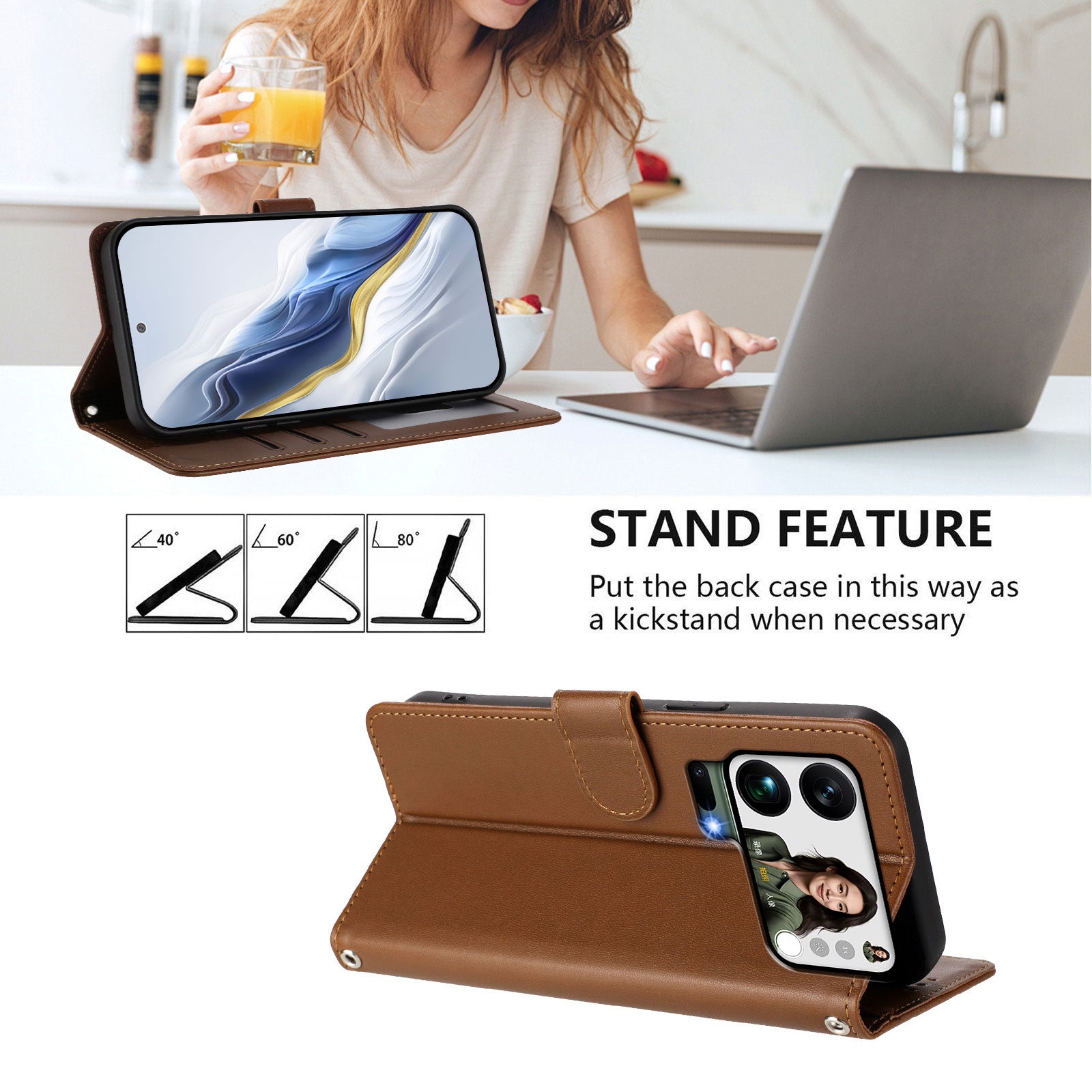 For Xiaomi 17 Pro Max Wallet Case with Wrist Strap Love Cat Pattern Imprint Leather Phone Cover - Brown