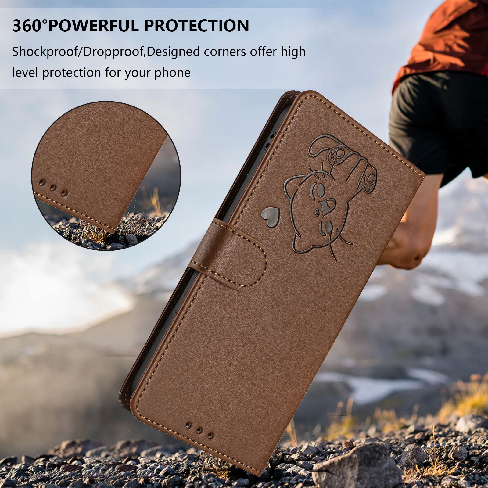 For Xiaomi 17 Pro Max Wallet Case with Wrist Strap Love Cat Pattern Imprint Leather Phone Cover - Brown