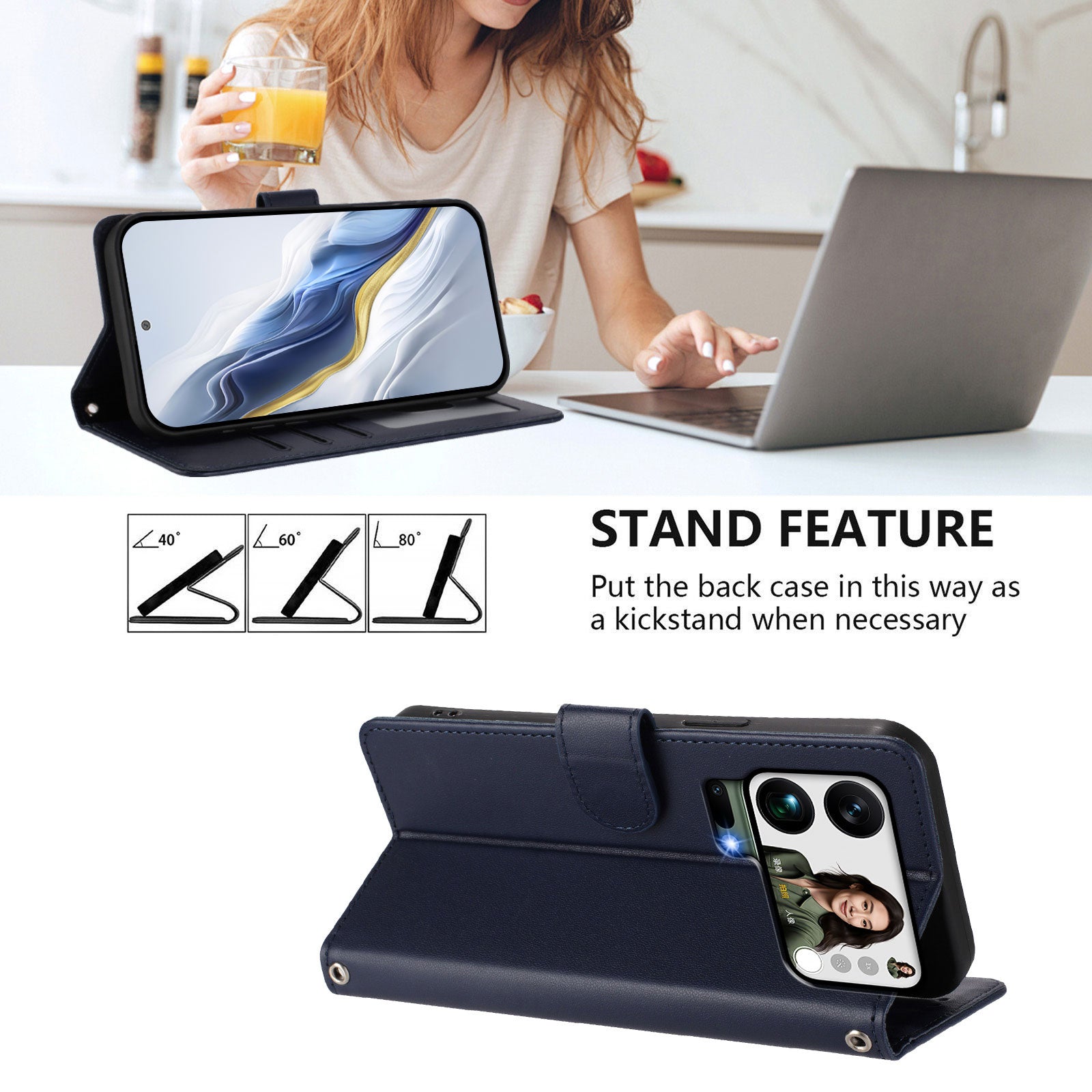 For Xiaomi 17 Pro Max Wallet Case with Wrist Strap Love Cat Pattern Imprint Leather Phone Cover - Blue