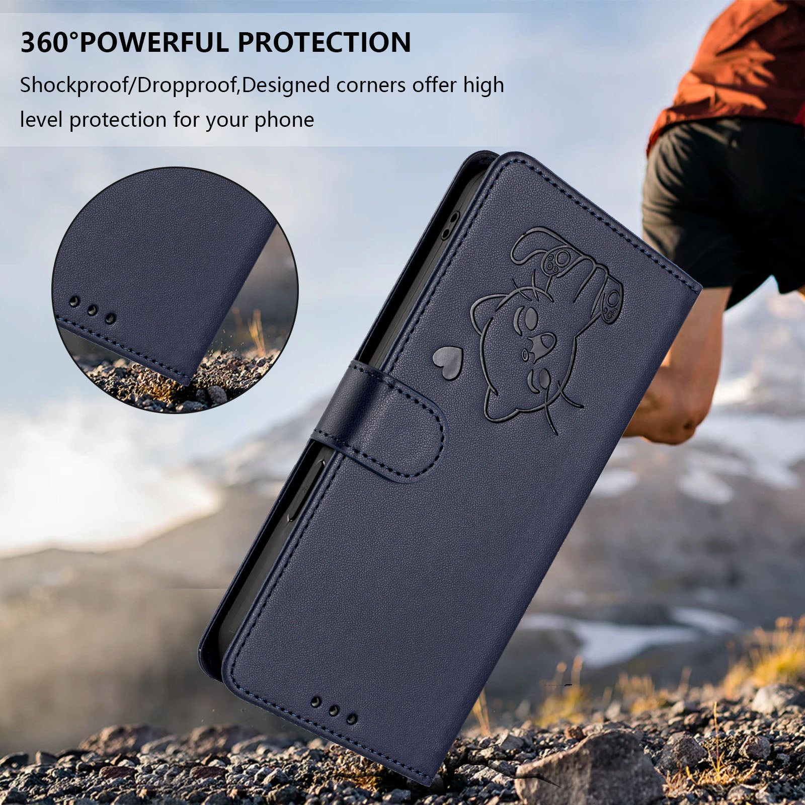 For Xiaomi 17 Pro Max Wallet Case with Wrist Strap Love Cat Pattern Imprint Leather Phone Cover - Blue