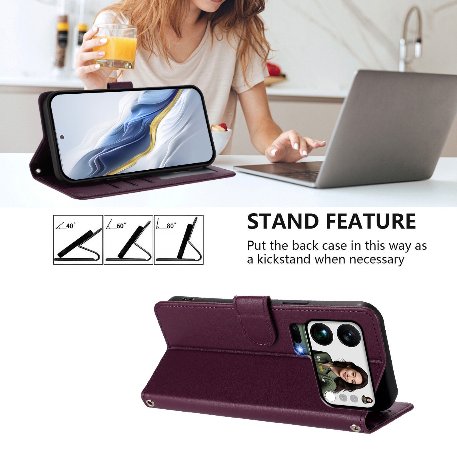 For Xiaomi 17 Pro Max Wallet Case with Wrist Strap Love Cat Pattern Imprint Leather Phone Cover - Purple