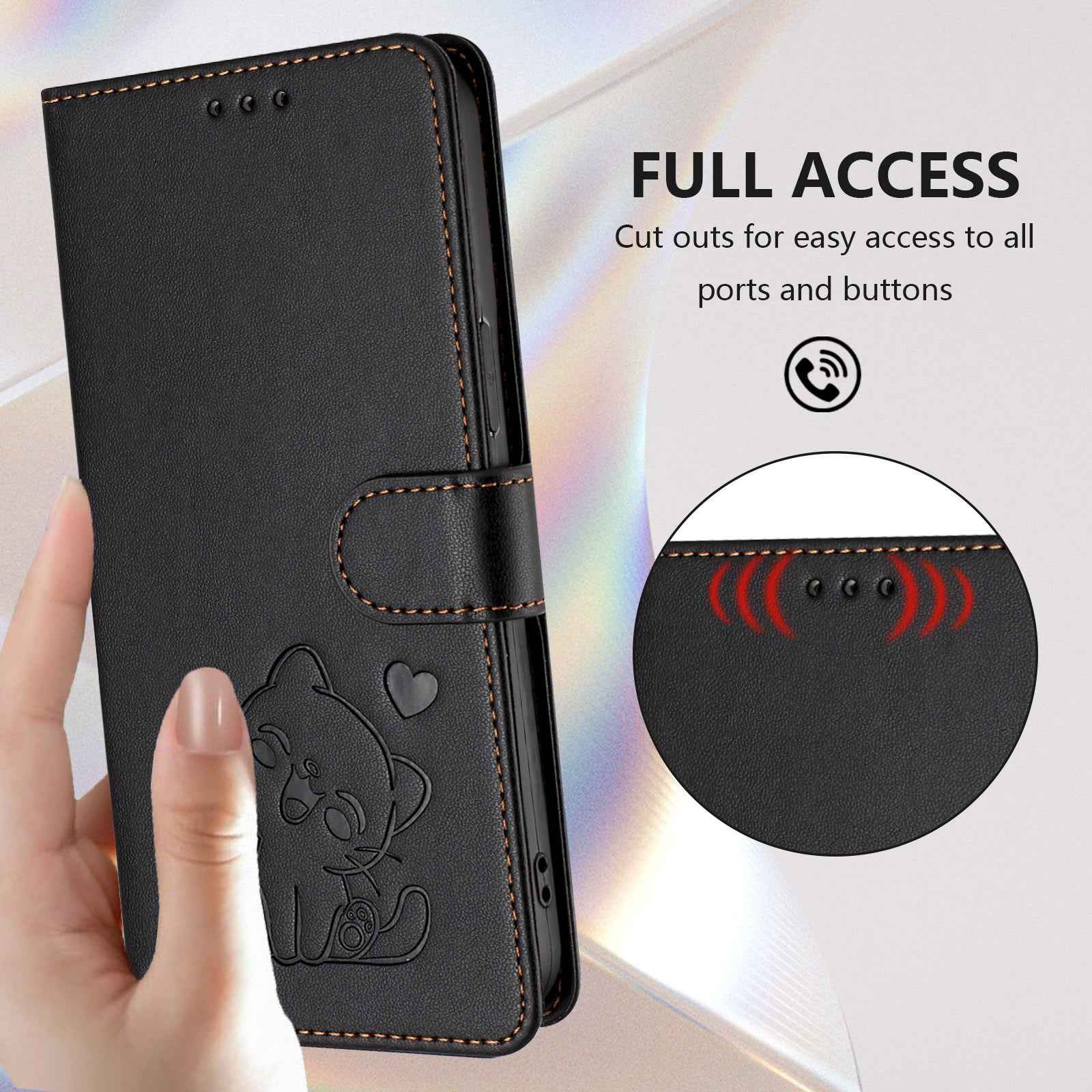For Xiaomi 17 Pro Wallet Case with Wrist Strap Love Cat Pattern Imprint Leather Phone Cover - Black