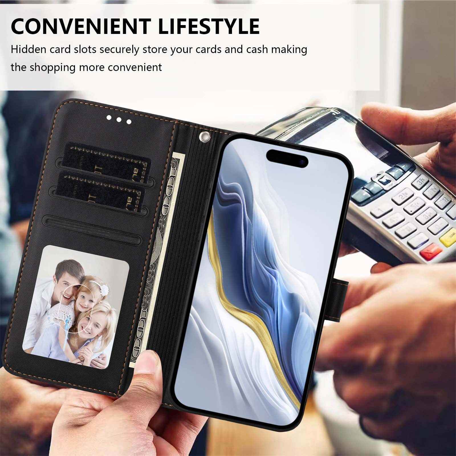 For Xiaomi 17 Pro Wallet Case with Wrist Strap Love Cat Pattern Imprint Leather Phone Cover - Black