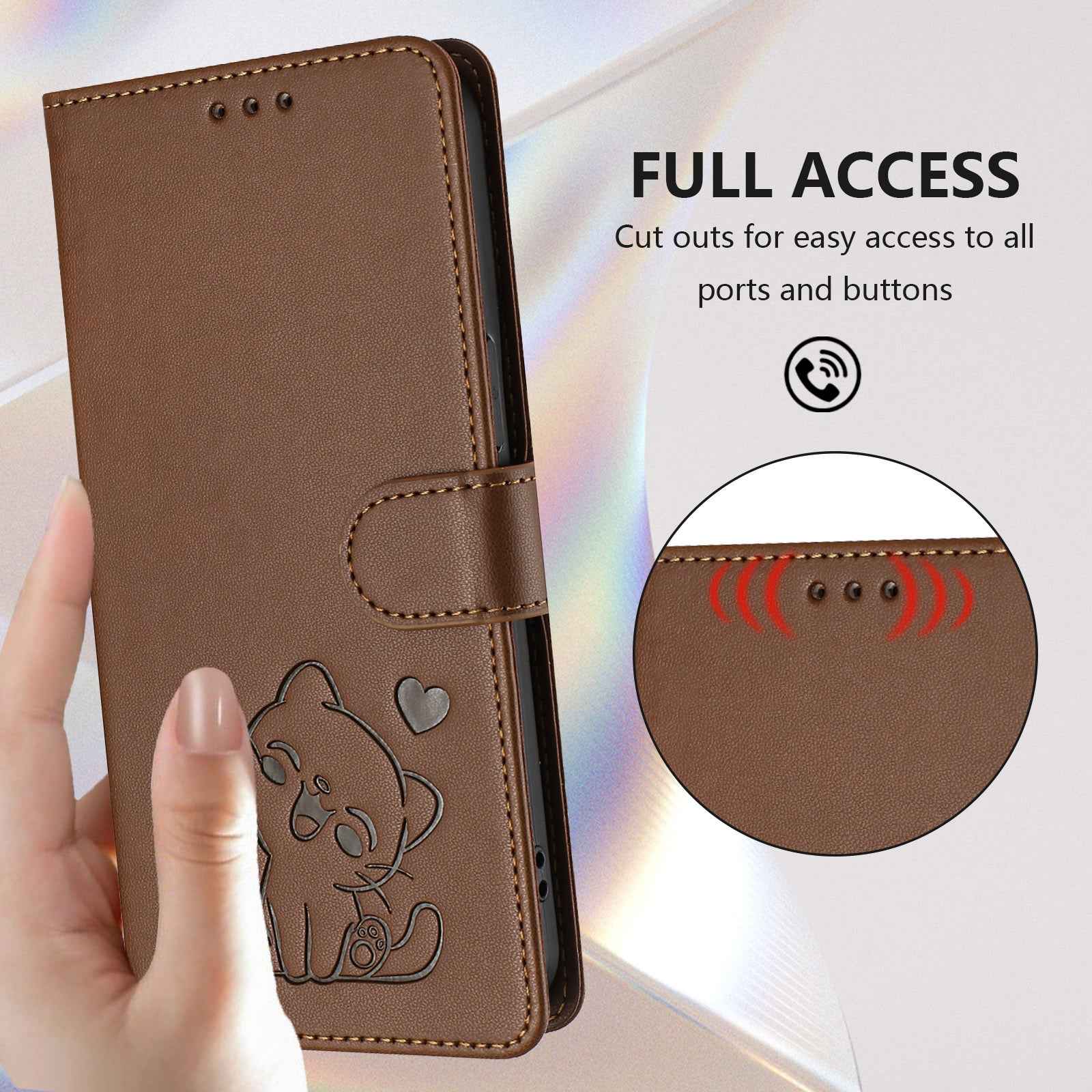 For Xiaomi 17 Pro Wallet Case with Wrist Strap Love Cat Pattern Imprint Leather Phone Cover - Brown