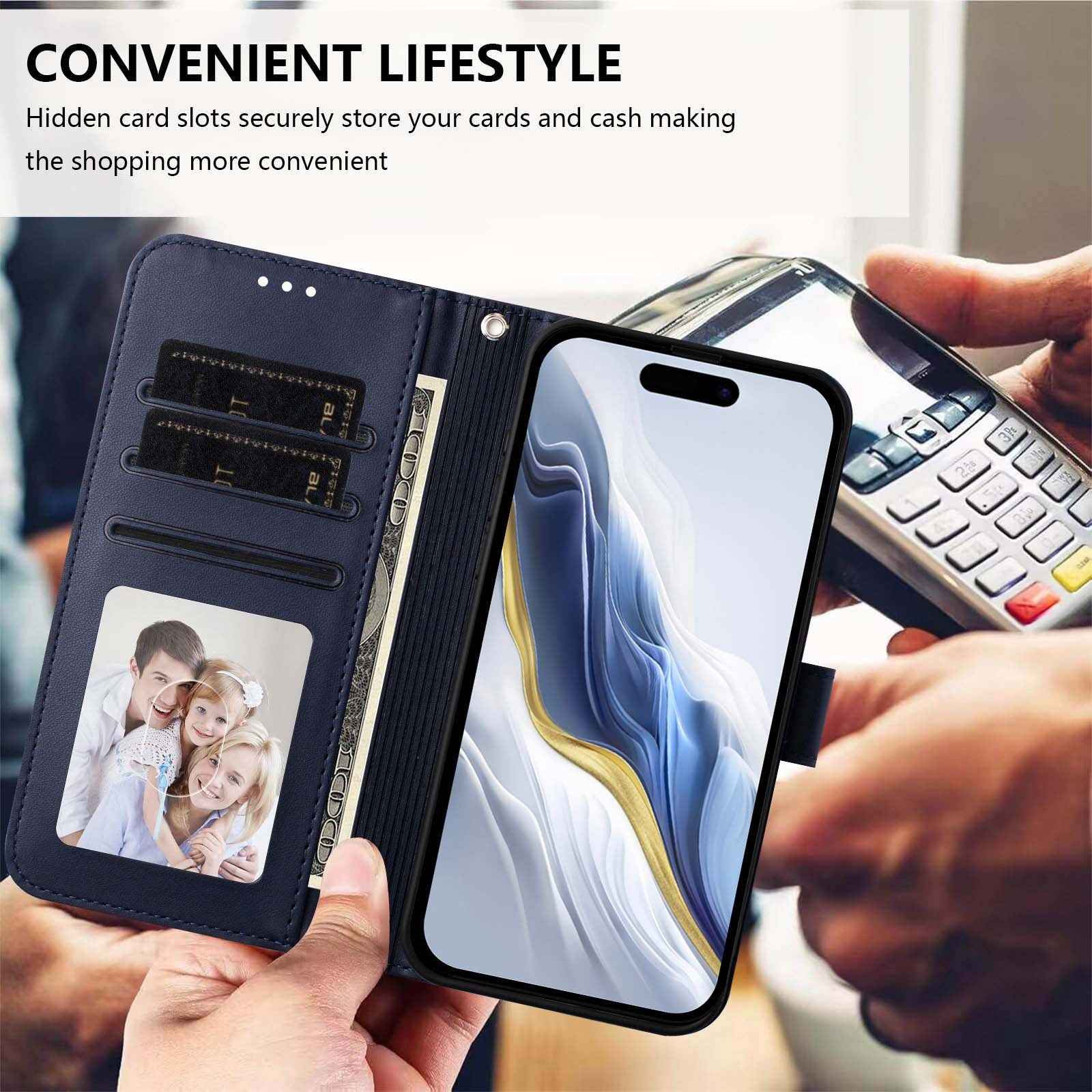 For Xiaomi 17 Pro Wallet Case with Wrist Strap Love Cat Pattern Imprint Leather Phone Cover - Blue