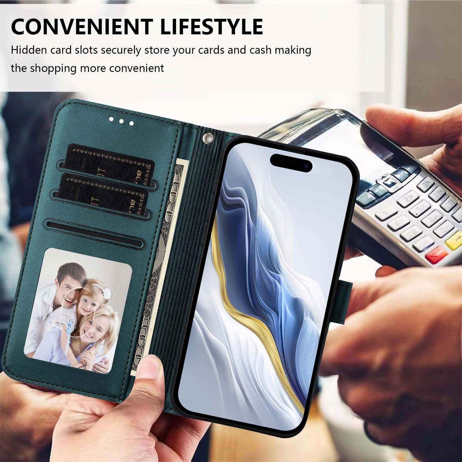 For Xiaomi 17 Pro Wallet Case with Wrist Strap Love Cat Pattern Imprint Leather Phone Cover - Green