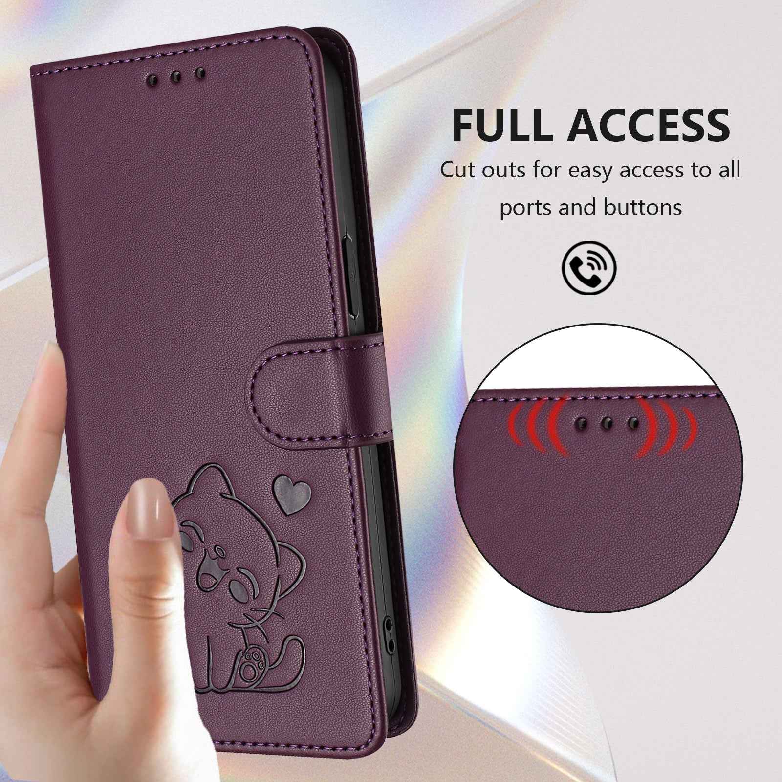 For Xiaomi 17 Pro Wallet Case with Wrist Strap Love Cat Pattern Imprint Leather Phone Cover - Purple