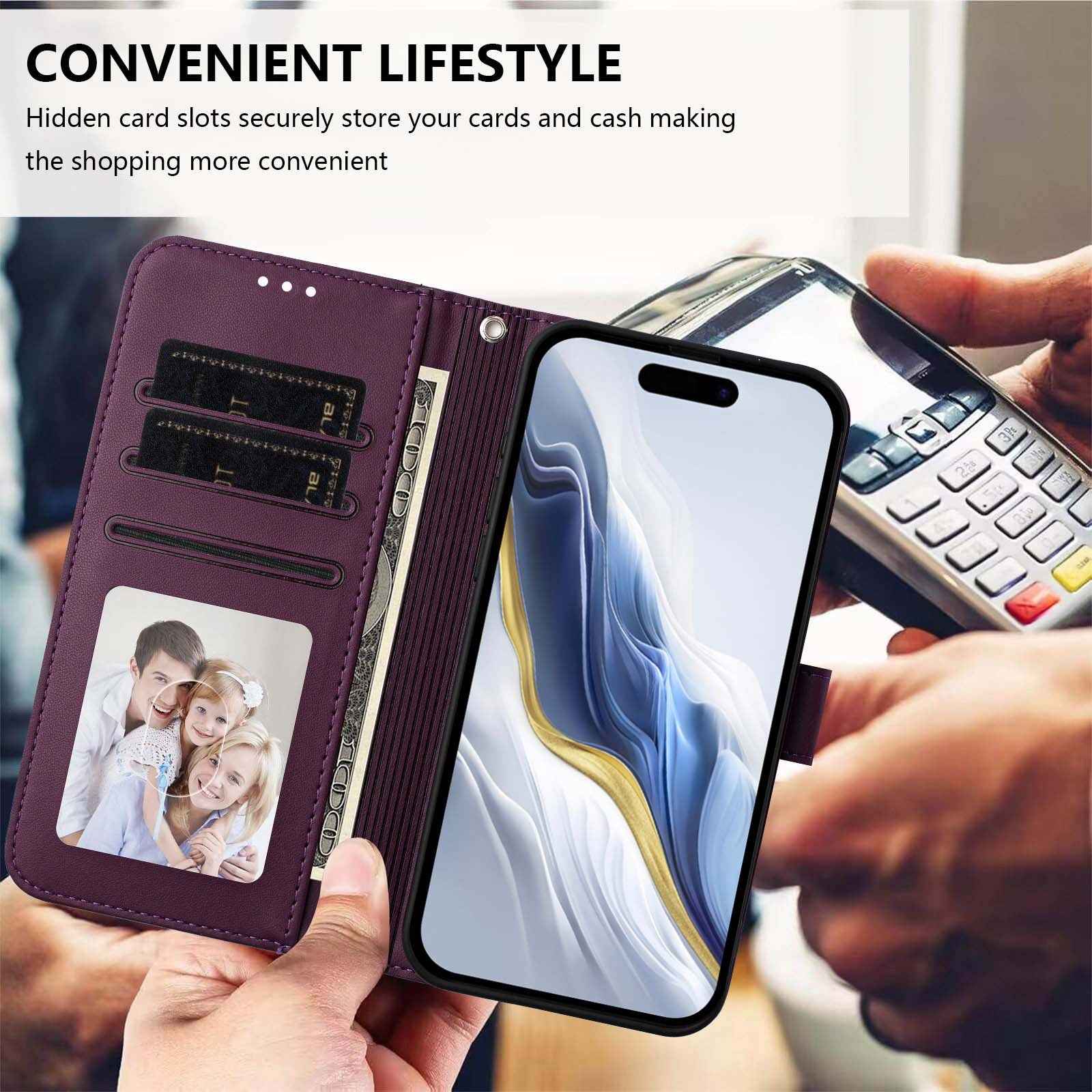 For Xiaomi 17 Pro Wallet Case with Wrist Strap Love Cat Pattern Imprint Leather Phone Cover - Purple