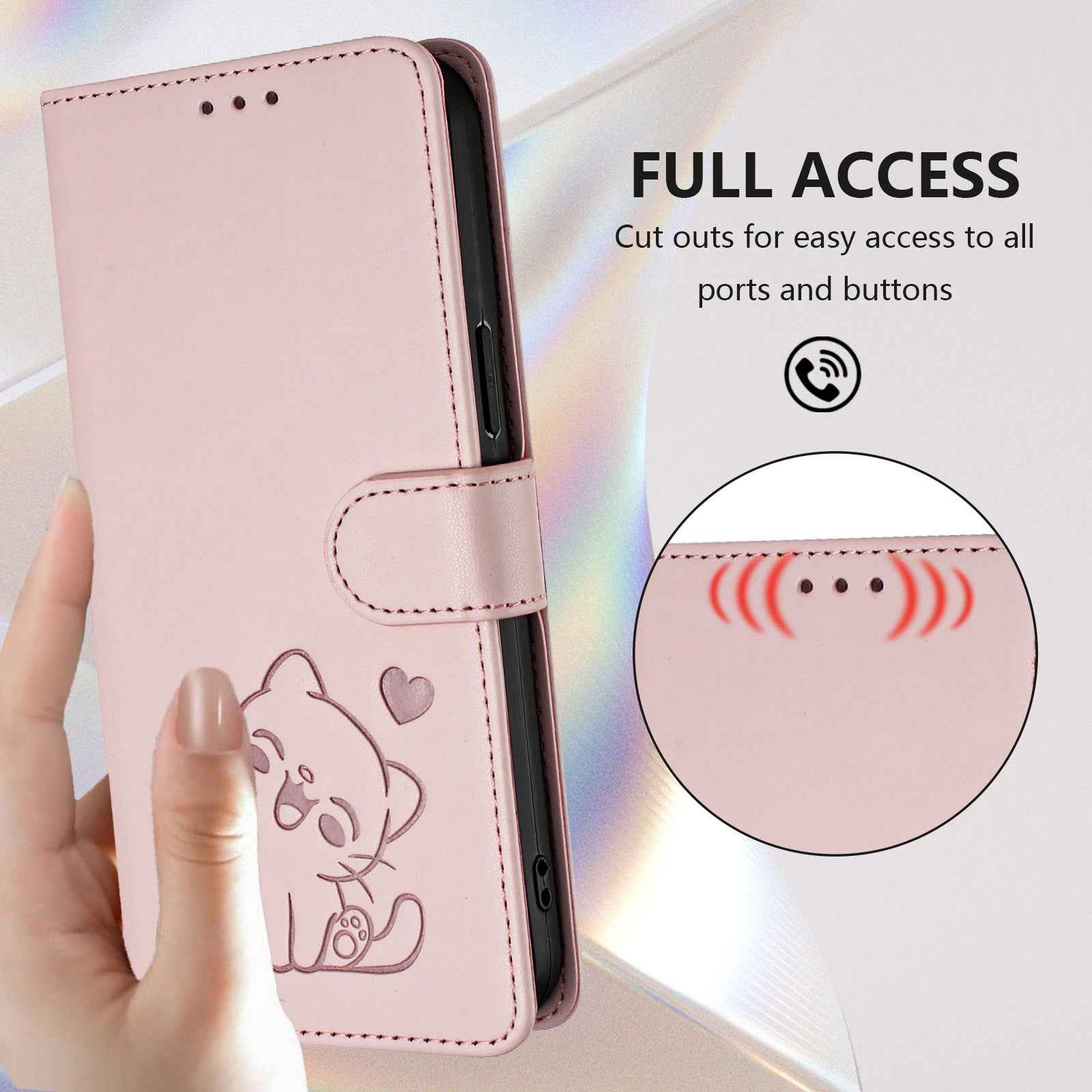 For Xiaomi 17 Pro Wallet Case with Wrist Strap Love Cat Pattern Imprint Leather Phone Cover - Pink