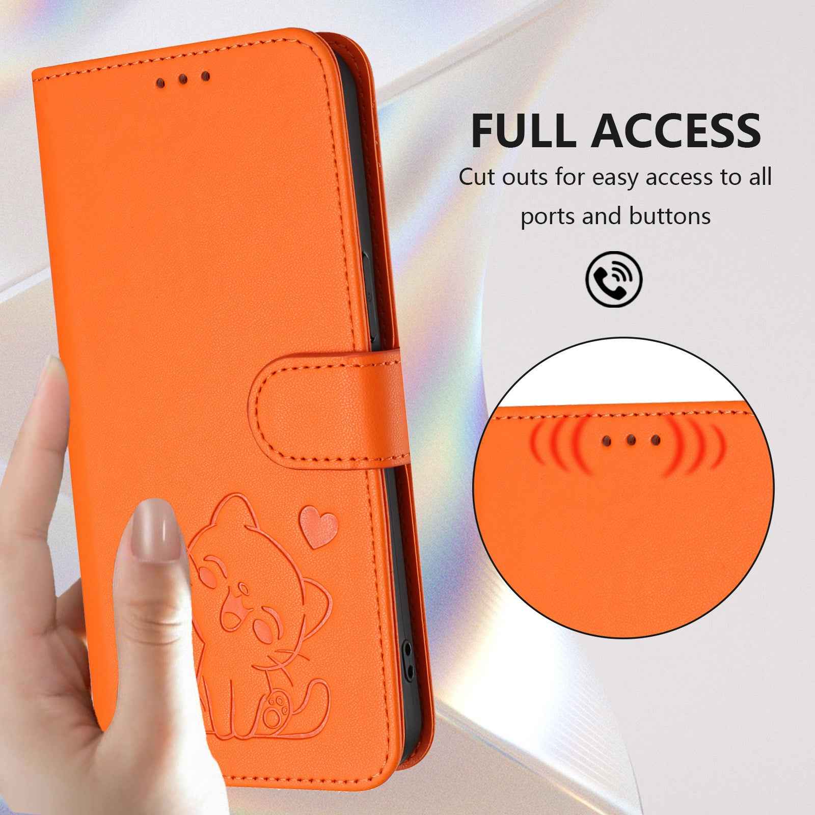 For Xiaomi 17 Pro Wallet Case with Wrist Strap Love Cat Pattern Imprint Leather Phone Cover - Orange