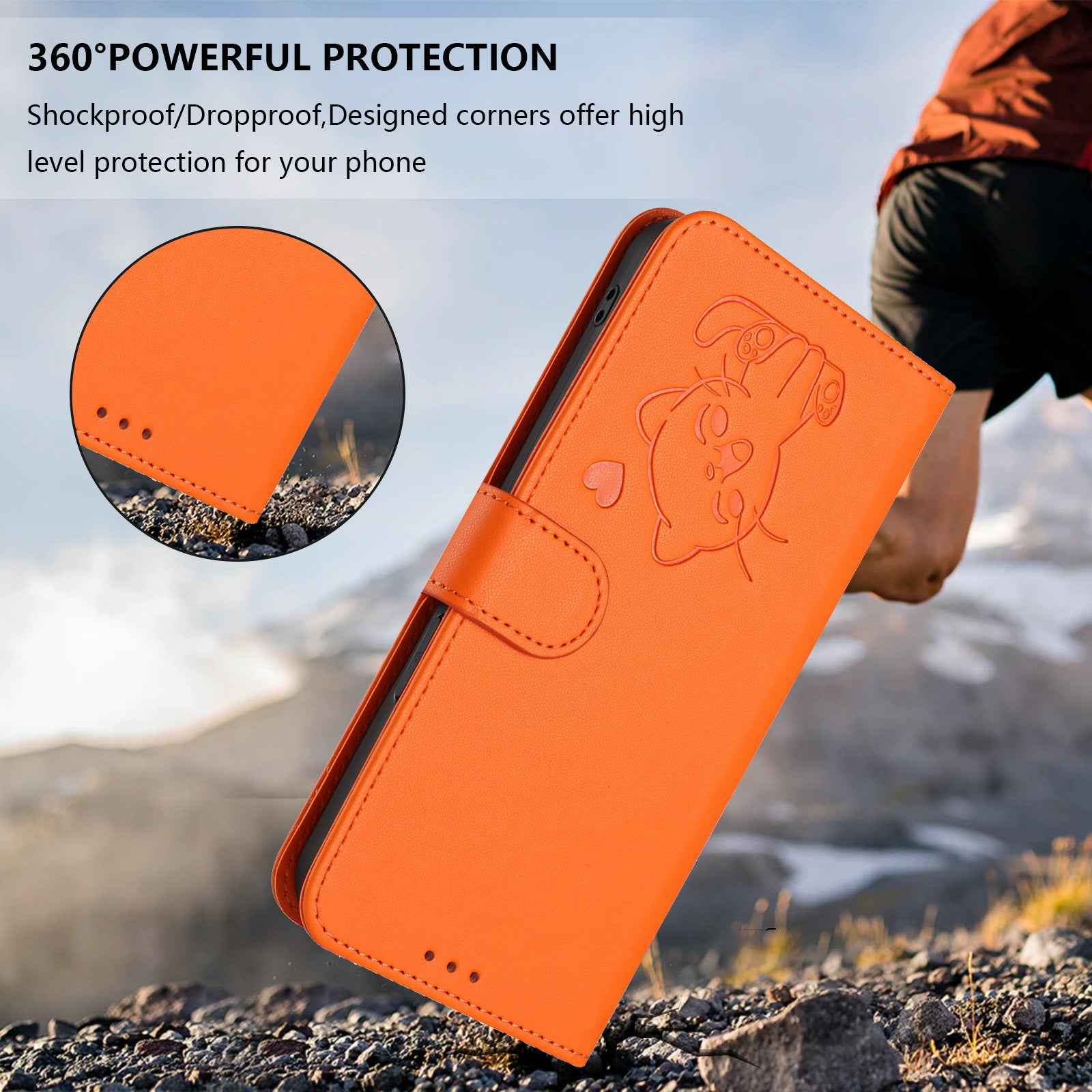 For Xiaomi 17 Pro Wallet Case with Wrist Strap Love Cat Pattern Imprint Leather Phone Cover - Orange