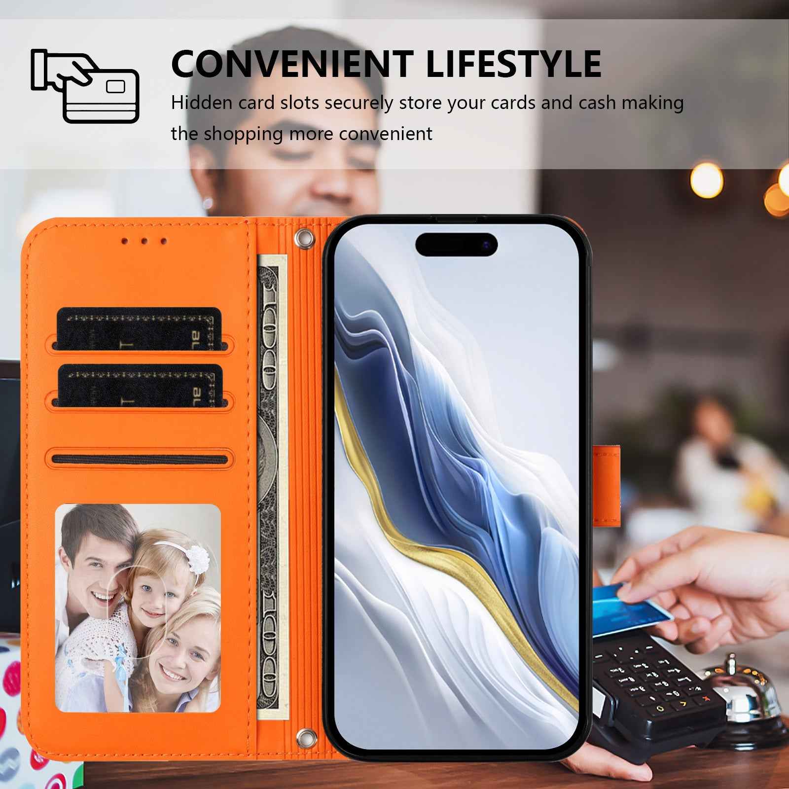 For Xiaomi 17 Pro Wallet Case with Wrist Strap Love Cat Pattern Imprint Leather Phone Cover - Orange