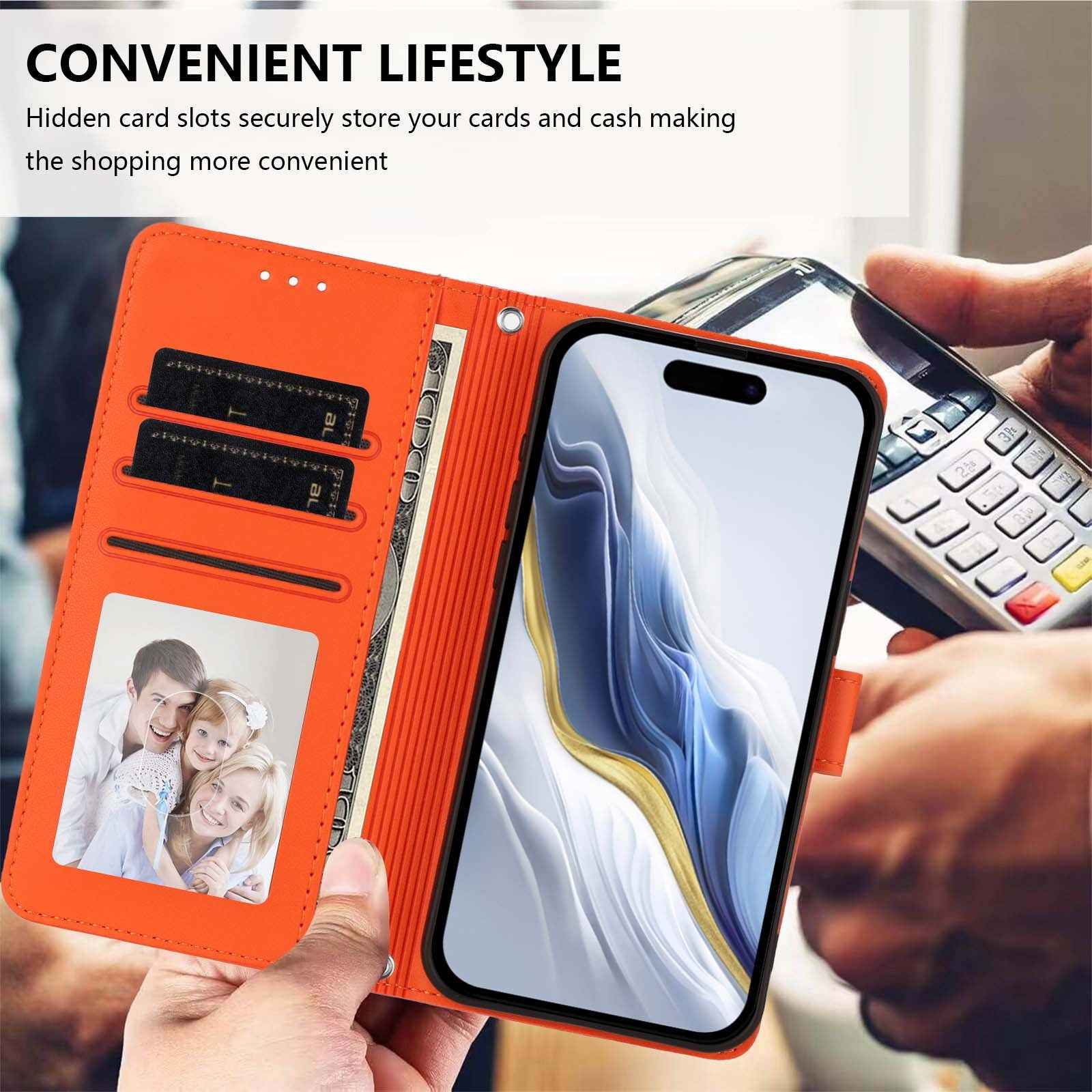 For Xiaomi 17 Pro Wallet Case with Wrist Strap Love Cat Pattern Imprint Leather Phone Cover - Orange