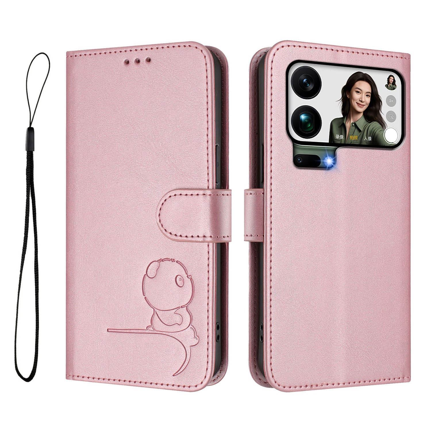For Xiaomi 17 Pro Max Case Panda Imprint RFID Blocking Wallet Leather Phone Cover with Wrist Strap - Pink