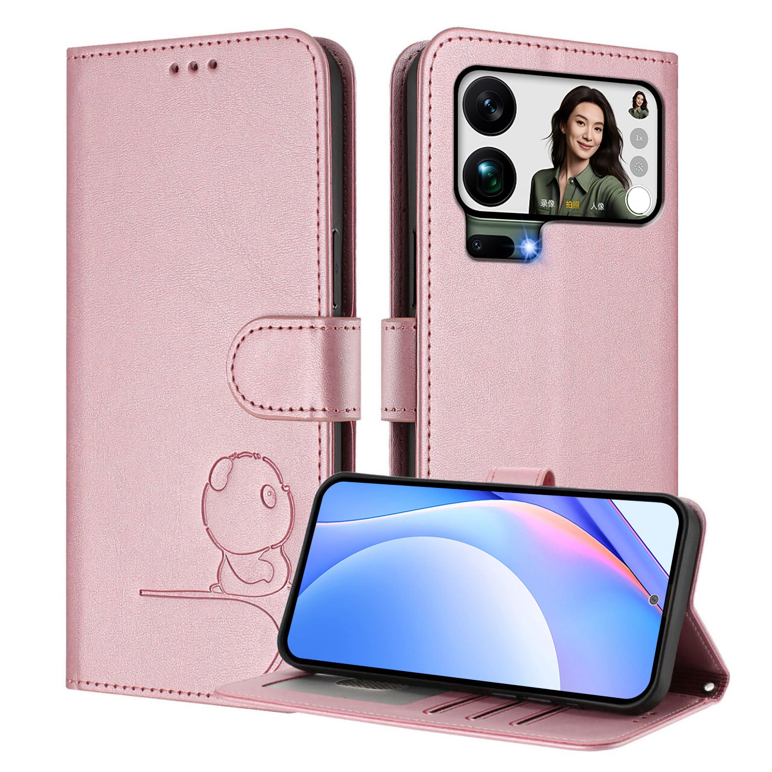 For Xiaomi 17 Pro Max Case Panda Imprint RFID Blocking Wallet Leather Phone Cover with Wrist Strap - Pink