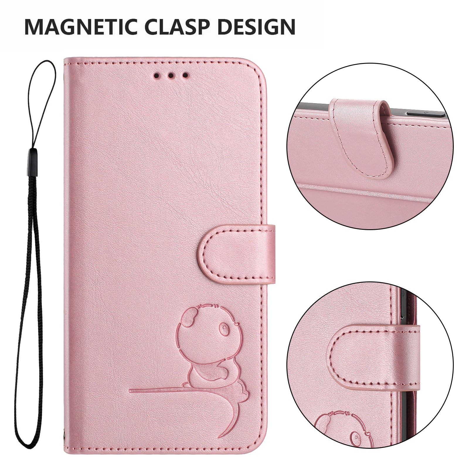 For Xiaomi 17 Pro Max Case Panda Imprint RFID Blocking Wallet Leather Phone Cover with Wrist Strap - Pink