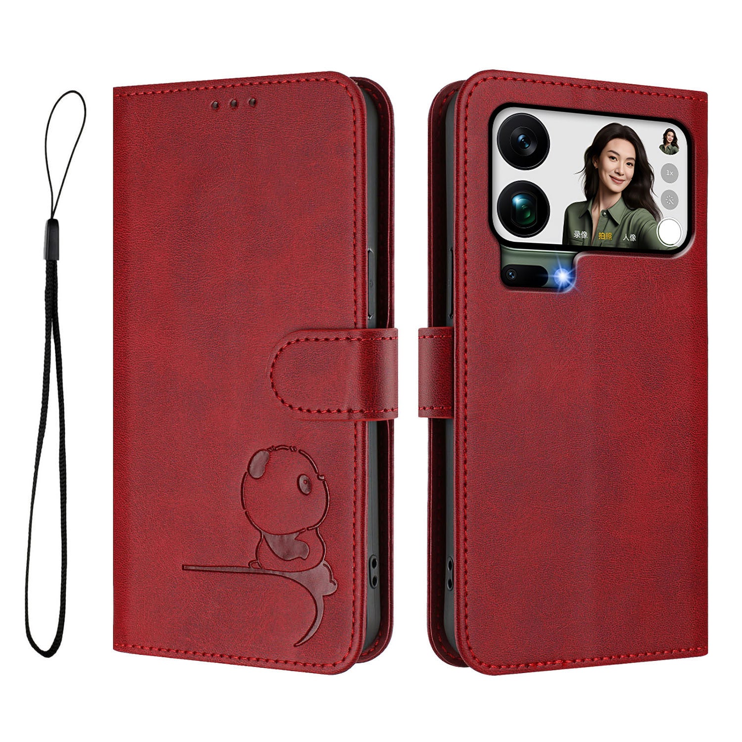 For Xiaomi 17 Pro Max Case Panda Imprint RFID Blocking Wallet Leather Phone Cover with Wrist Strap - Wine Red