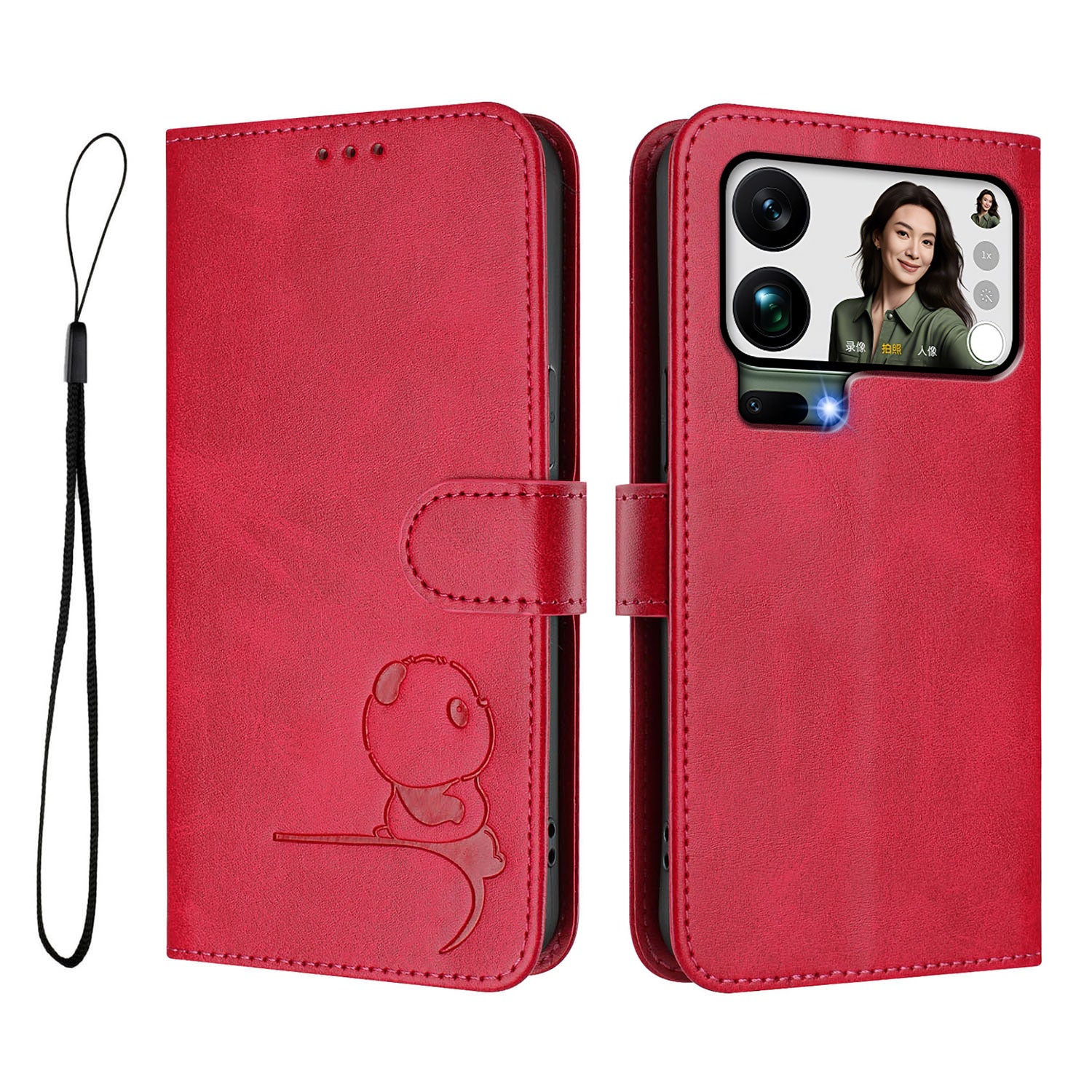 For Xiaomi 17 Pro Max Case Panda Imprint RFID Blocking Wallet Leather Phone Cover with Wrist Strap - Rose