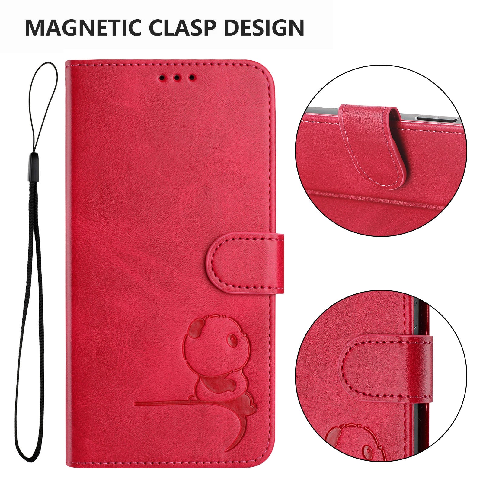 For Xiaomi 17 Pro Max Case Panda Imprint RFID Blocking Wallet Leather Phone Cover with Wrist Strap - Rose
