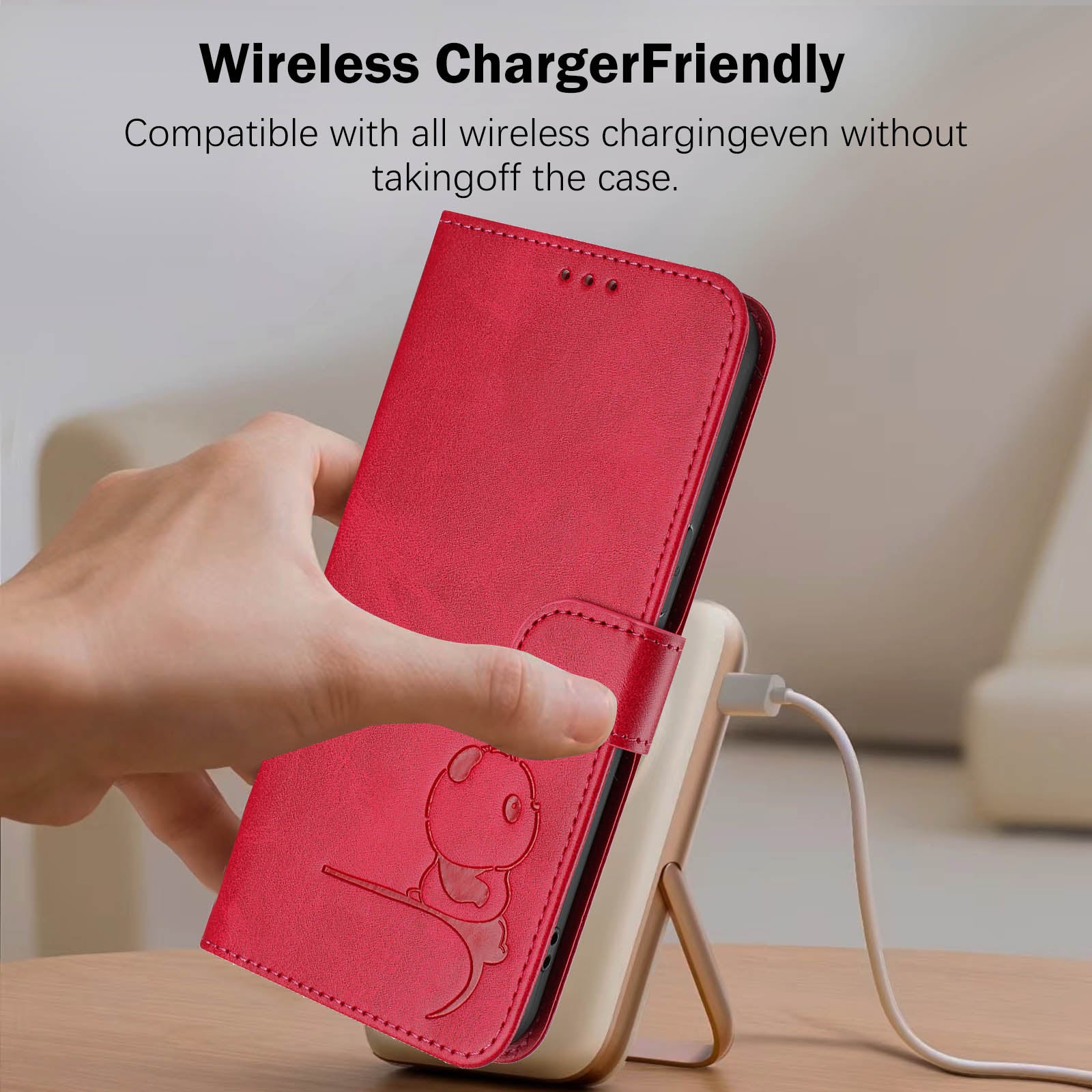 For Xiaomi 17 Pro Max Case Panda Imprint RFID Blocking Wallet Leather Phone Cover with Wrist Strap - Rose