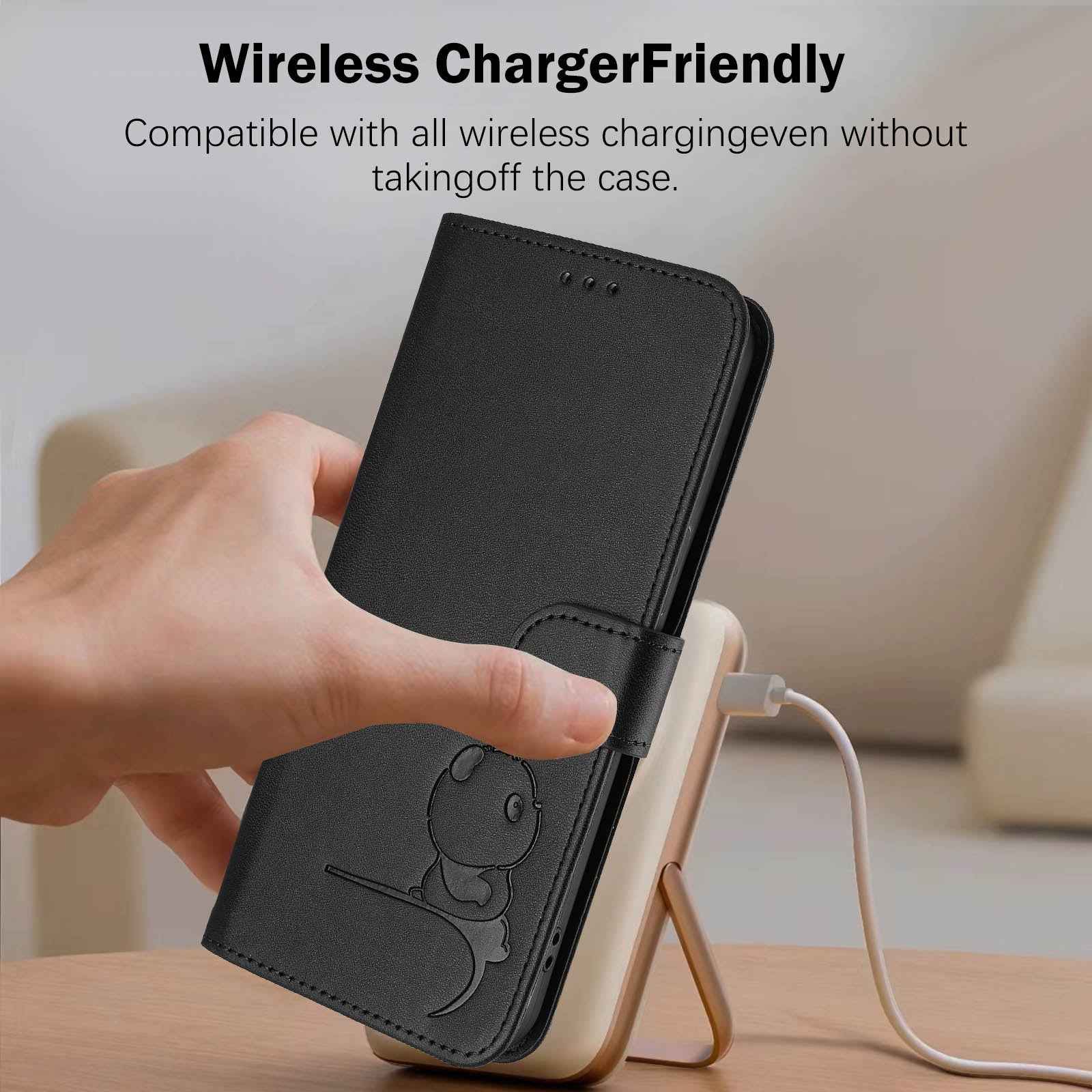 For Xiaomi 17 Pro Case Panda Imprint RFID Blocking Wallet Leather Phone Cover with Wrist Strap - Black