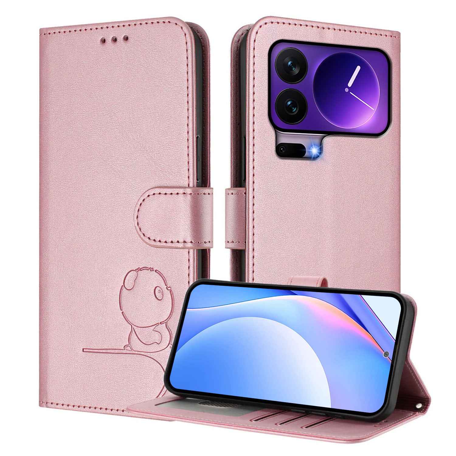 For Xiaomi 17 Pro Case Panda Imprint RFID Blocking Wallet Leather Phone Cover with Wrist Strap - Pink