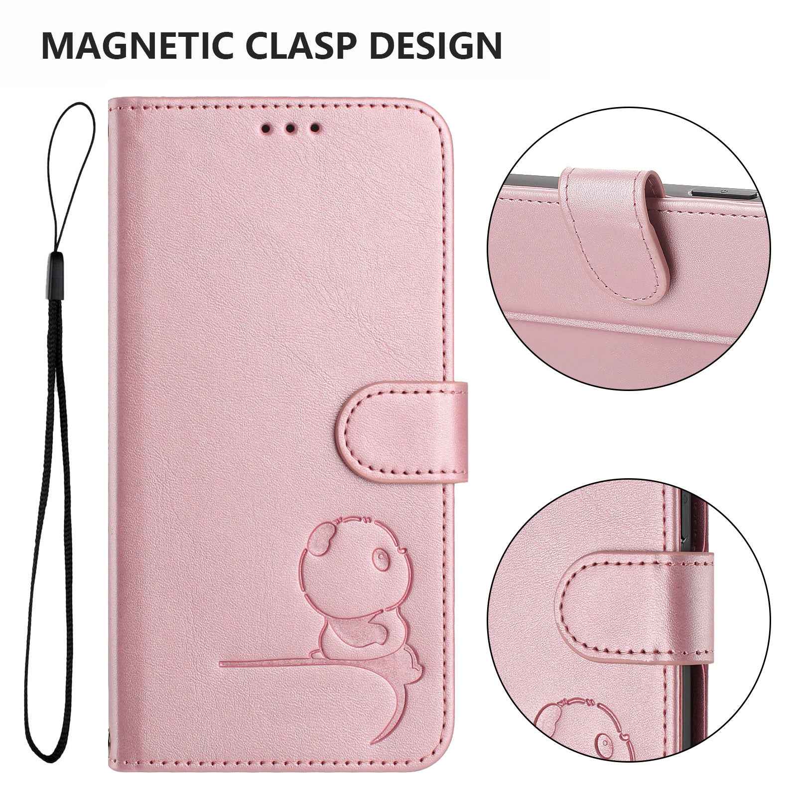 For Xiaomi 17 Pro Case Panda Imprint RFID Blocking Wallet Leather Phone Cover with Wrist Strap - Pink