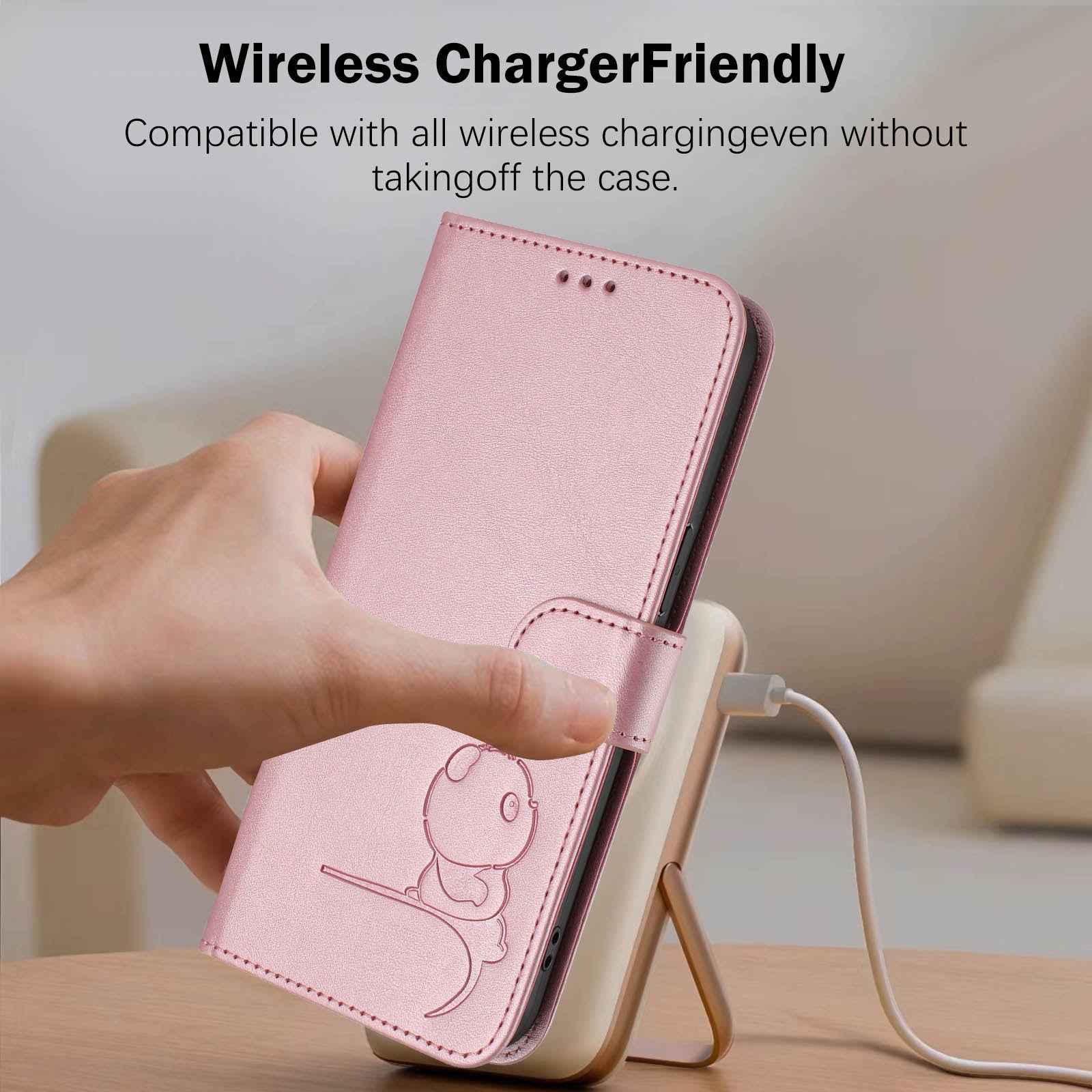 For Xiaomi 17 Pro Case Panda Imprint RFID Blocking Wallet Leather Phone Cover with Wrist Strap - Pink