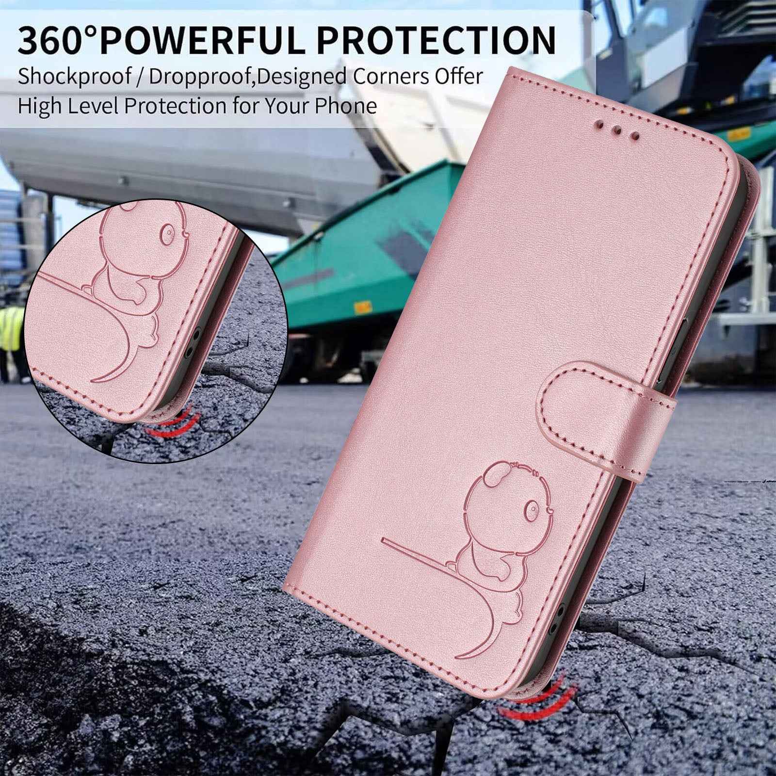 For Xiaomi 17 Pro Case Panda Imprint RFID Blocking Wallet Leather Phone Cover with Wrist Strap - Pink