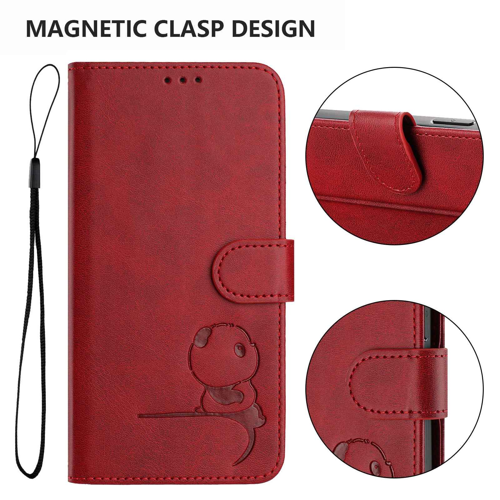 For Xiaomi 17 Pro Case Panda Imprint RFID Blocking Wallet Leather Phone Cover with Wrist Strap - Wine Red
