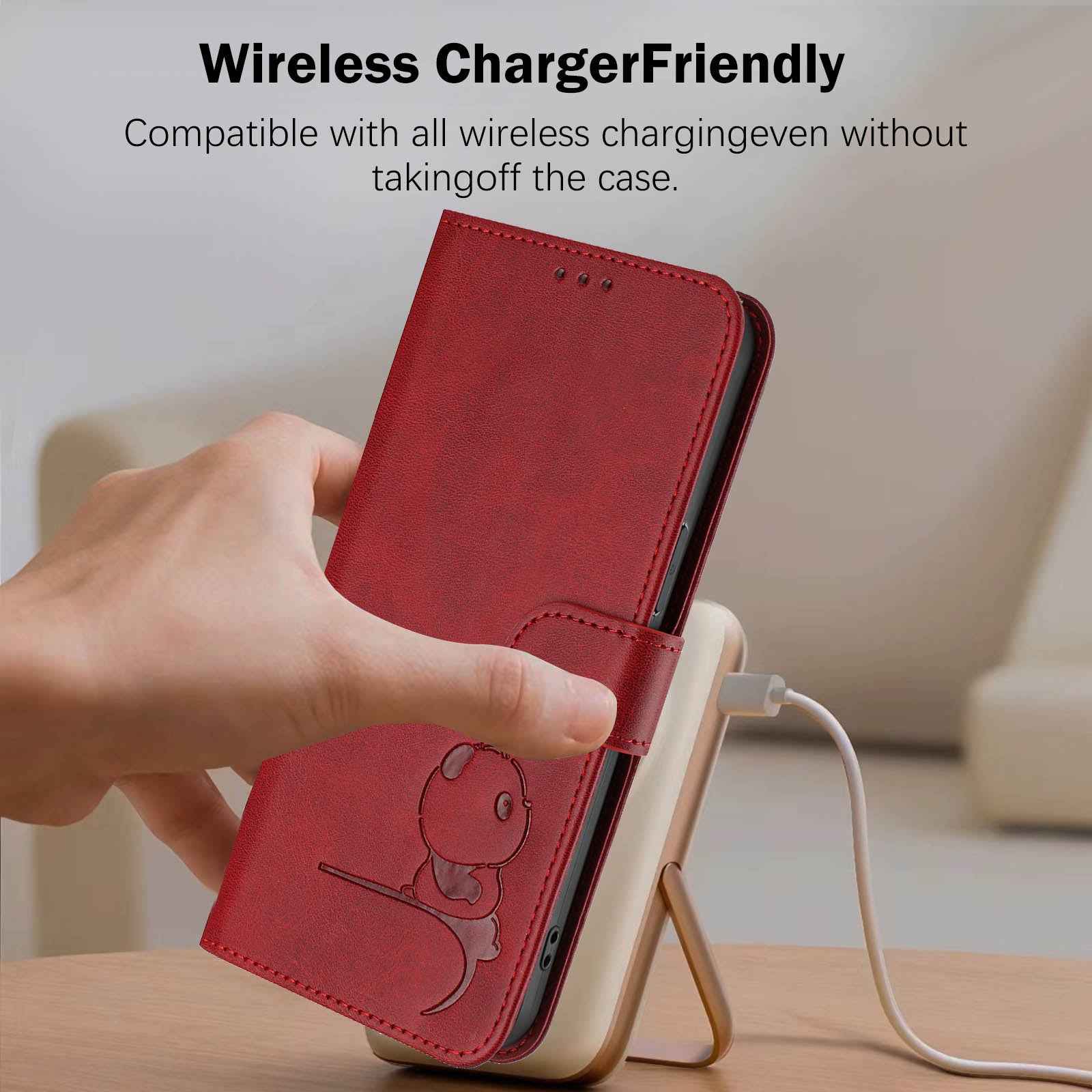 For Xiaomi 17 Pro Case Panda Imprint RFID Blocking Wallet Leather Phone Cover with Wrist Strap - Wine Red