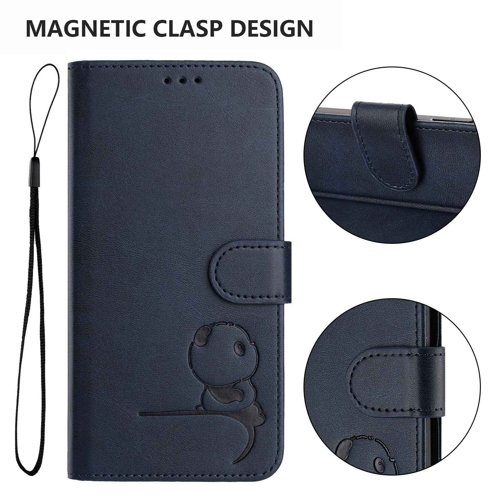 For Xiaomi 17 Pro Case Panda Imprint RFID Blocking Wallet Leather Phone Cover with Wrist Strap - Blue