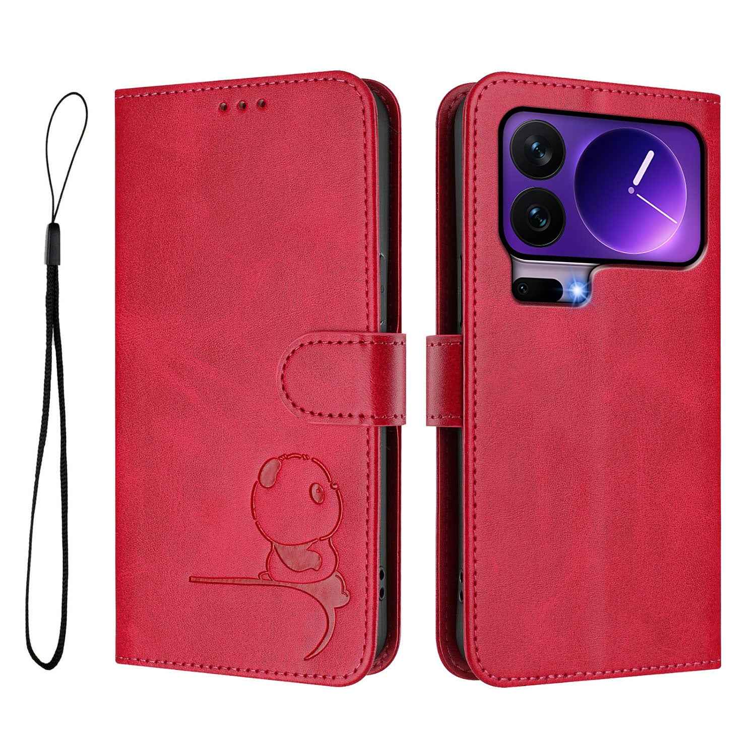 For Xiaomi 17 Pro Case Panda Imprint RFID Blocking Wallet Leather Phone Cover with Wrist Strap - Rose