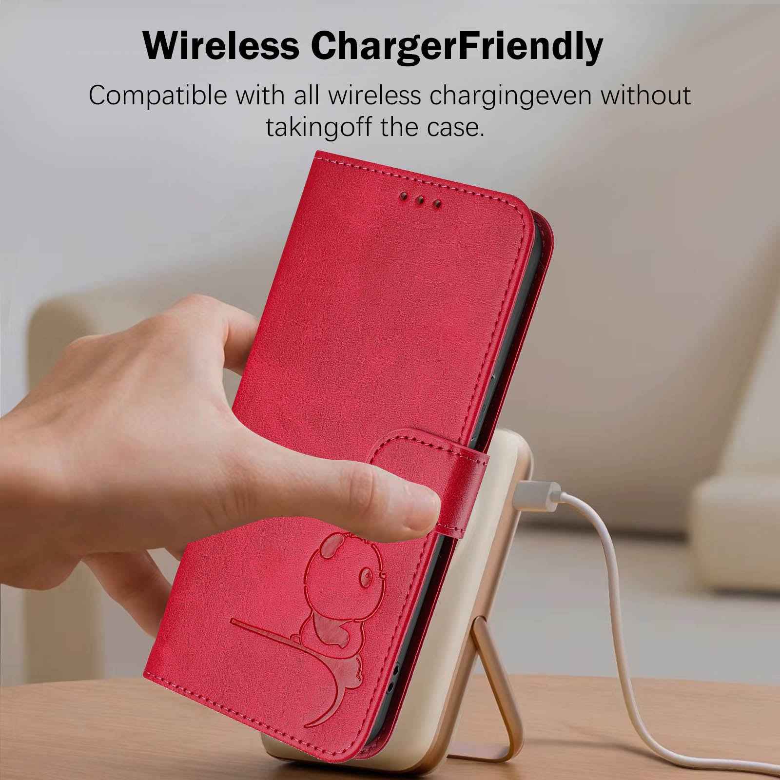 For Xiaomi 17 Pro Case Panda Imprint RFID Blocking Wallet Leather Phone Cover with Wrist Strap - Rose