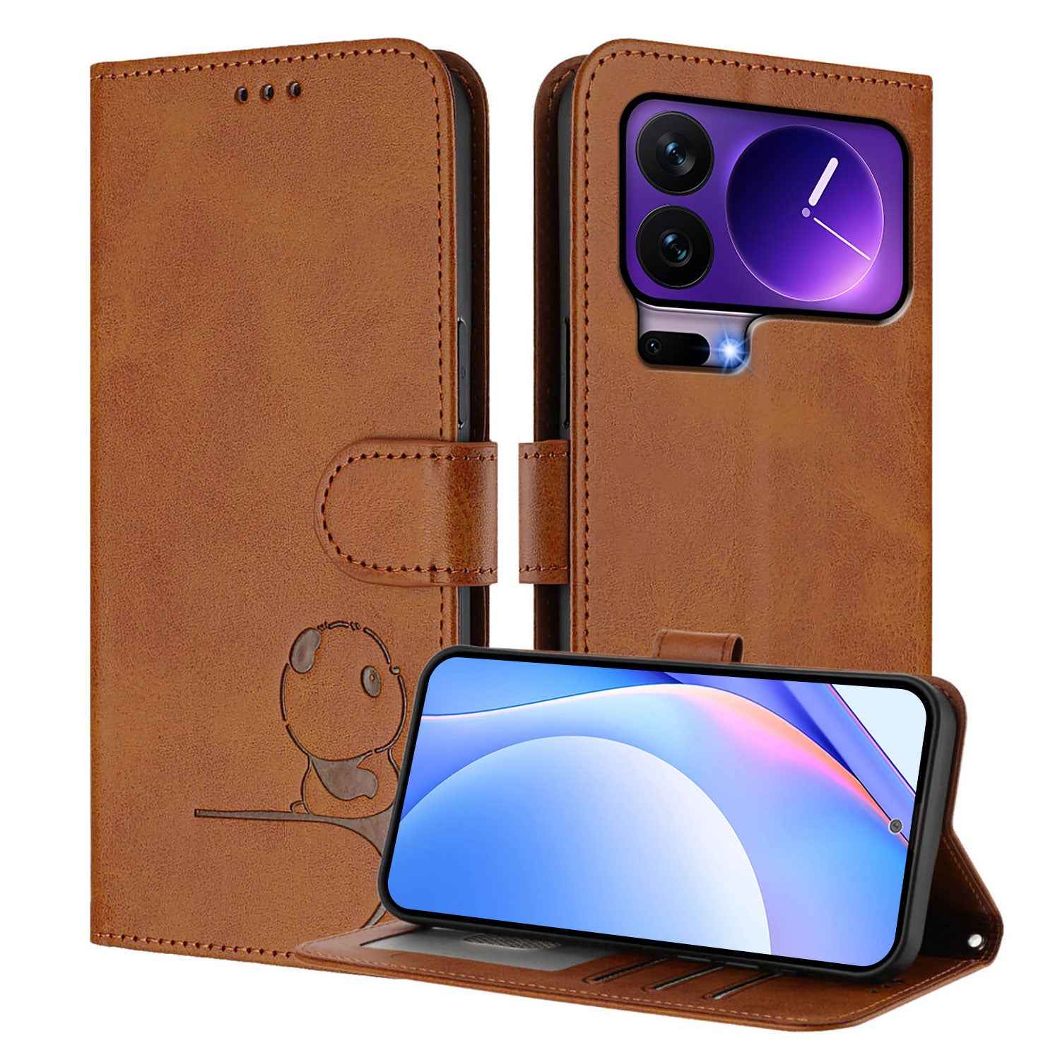 For Xiaomi 17 Pro Case Panda Imprint RFID Blocking Wallet Leather Phone Cover with Wrist Strap - Brown
