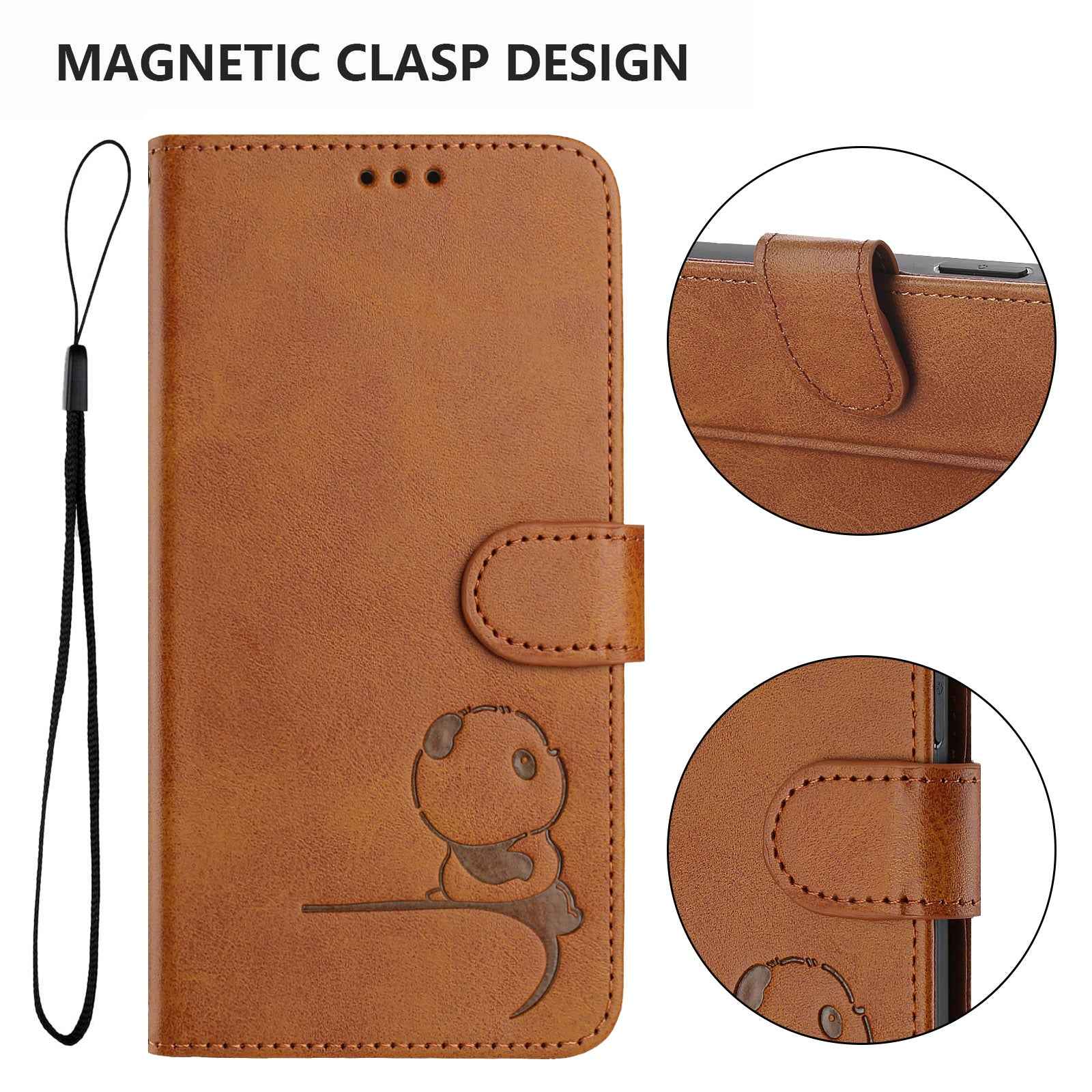 For Xiaomi 17 Pro Case Panda Imprint RFID Blocking Wallet Leather Phone Cover with Wrist Strap - Brown