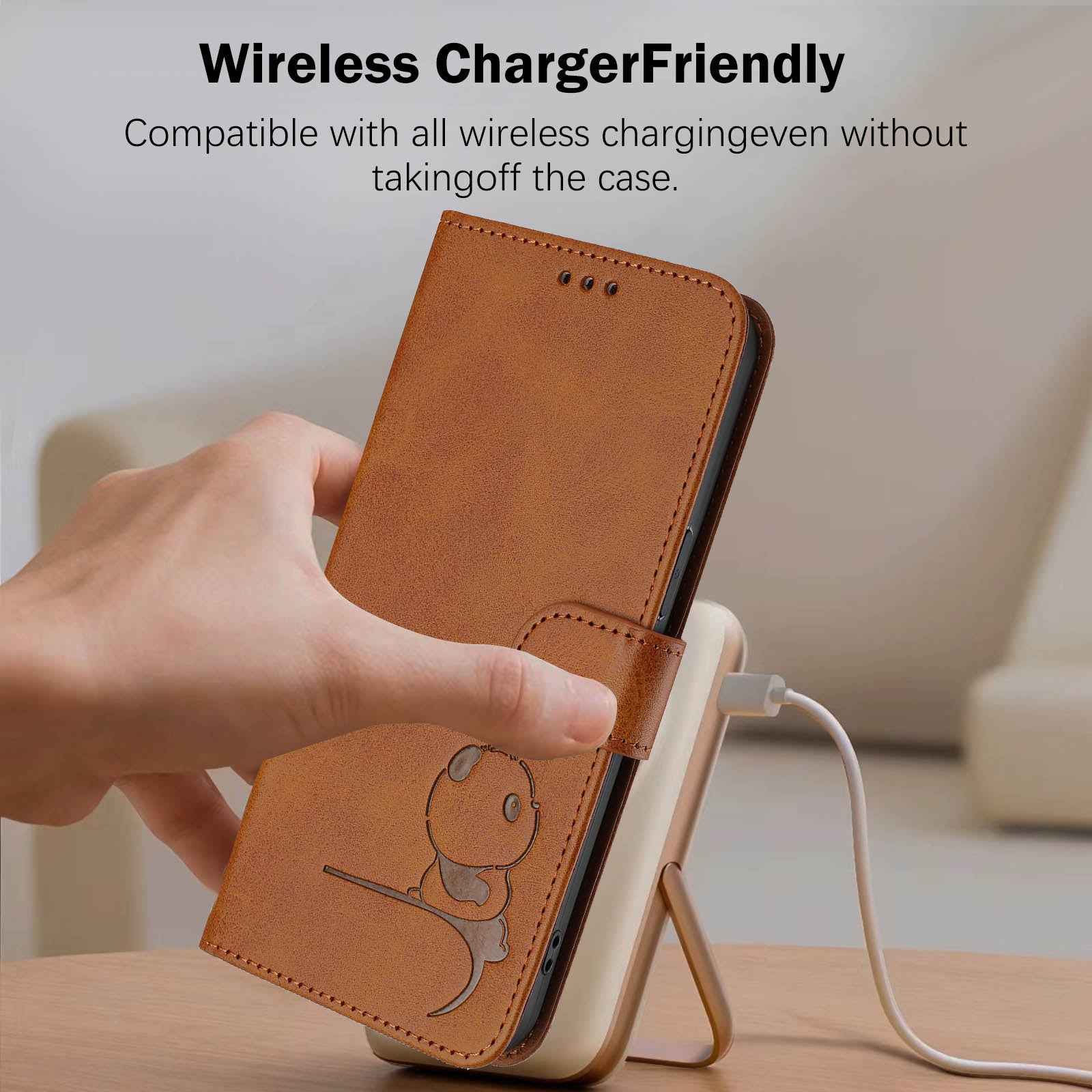 For Xiaomi 17 Pro Case Panda Imprint RFID Blocking Wallet Leather Phone Cover with Wrist Strap - Brown