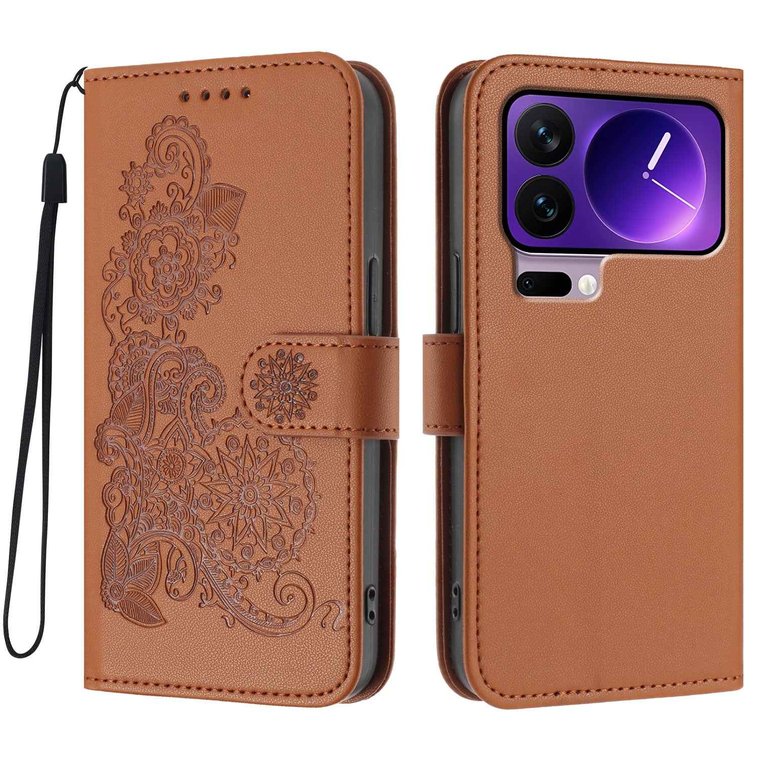 For Xiaomi 17 Pro Phone Cases Mandala Flower Leather Wallet Mobile Cover with Strap - Coffee