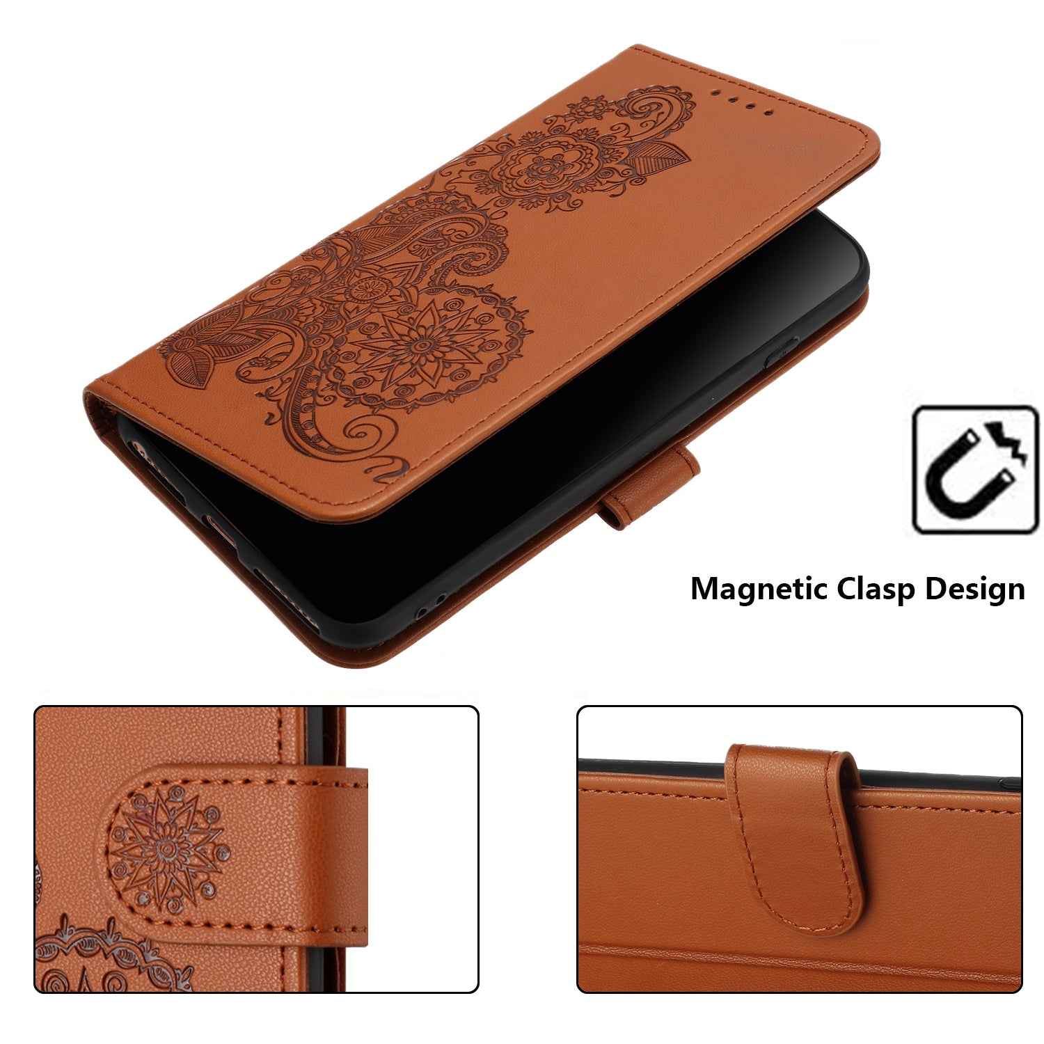 For Xiaomi 17 Pro Phone Cases Mandala Flower Leather Wallet Mobile Cover with Strap - Coffee