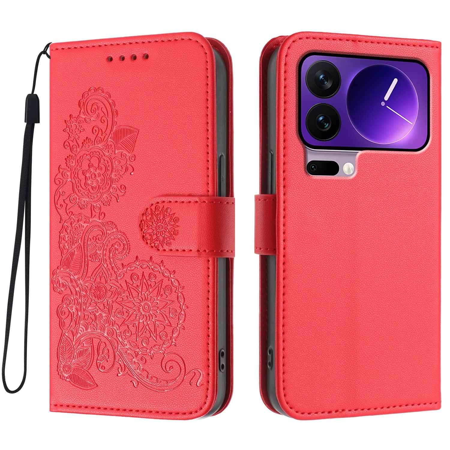 For Xiaomi 17 Pro Phone Cases Mandala Flower Leather Wallet Mobile Cover with Strap - Red